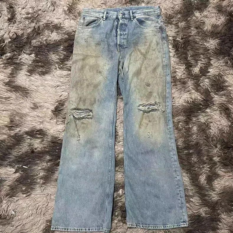 Acne Studios Acne Studios 2021M Mud Dyed Hole Jeans Size US 33 - 1 Thumbnail