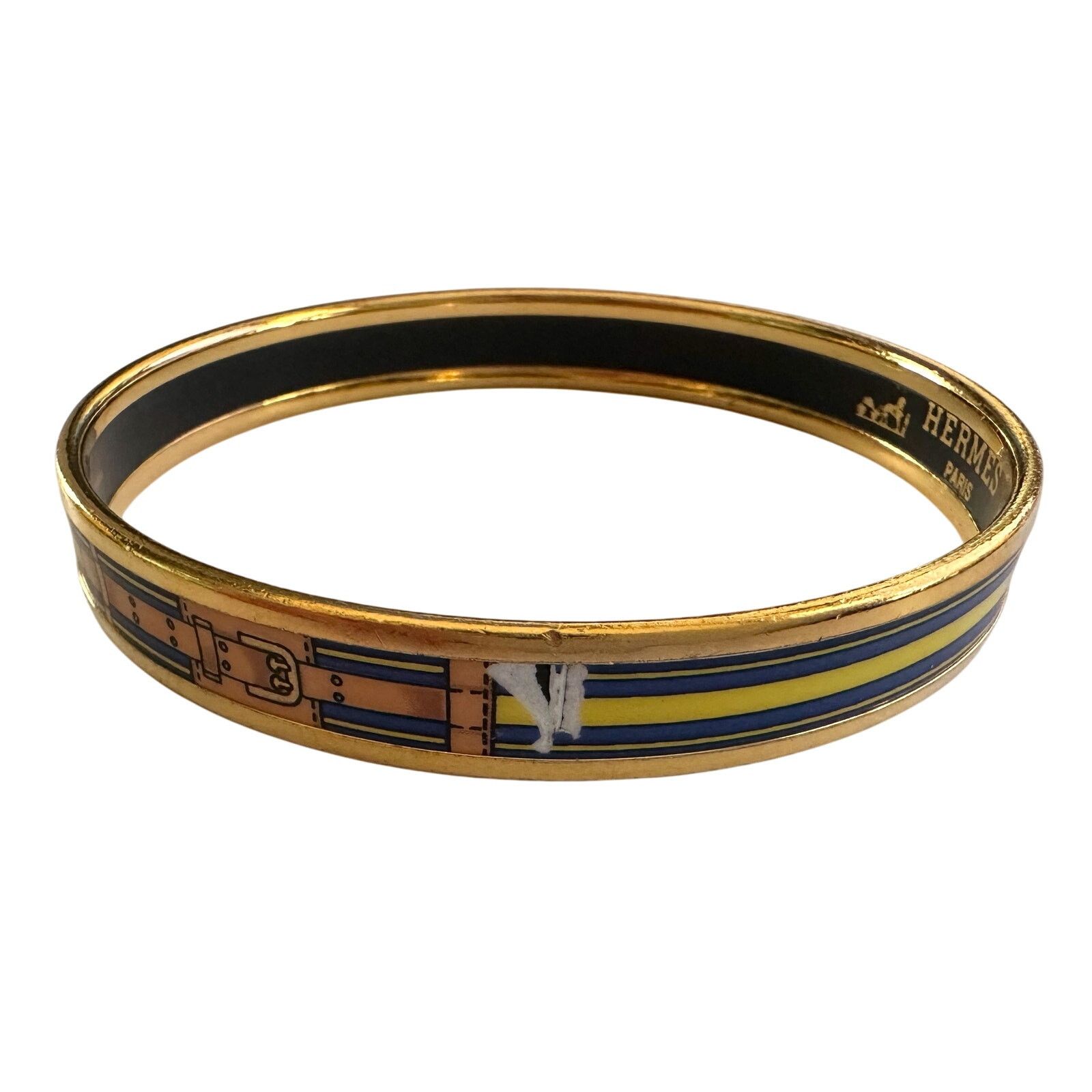 Hermes Hermès Belt Motif Enamel and Gold Plate Bangle Bracelet Size ONE SIZE - 6 Thumbnail