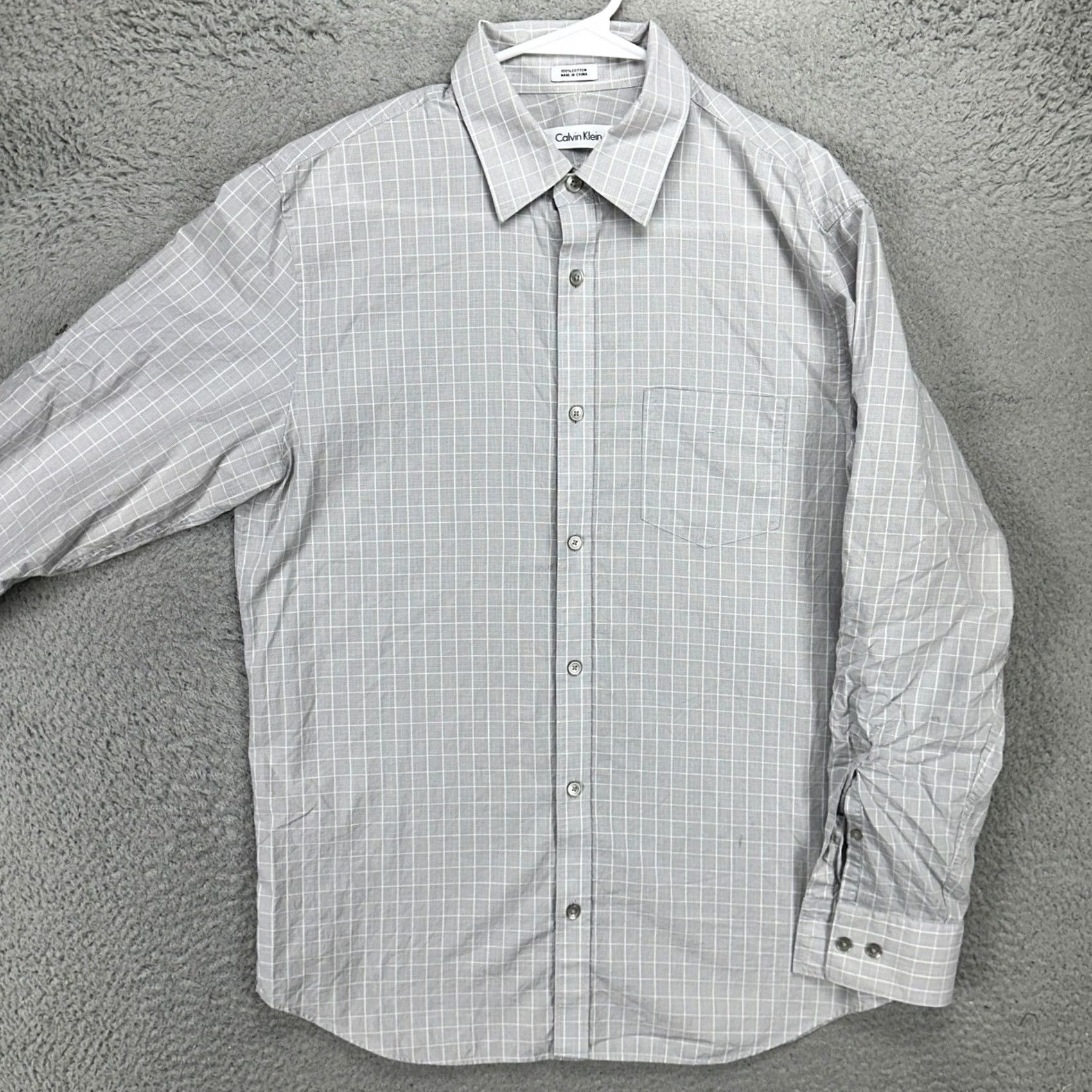 Calvin Klein Calvin Klein Shirt Button Up Mens Medium Gray Glenn Check Pocket Casual Cotton Size US M / EU 48-50 / 2 - 2 Thumbnail