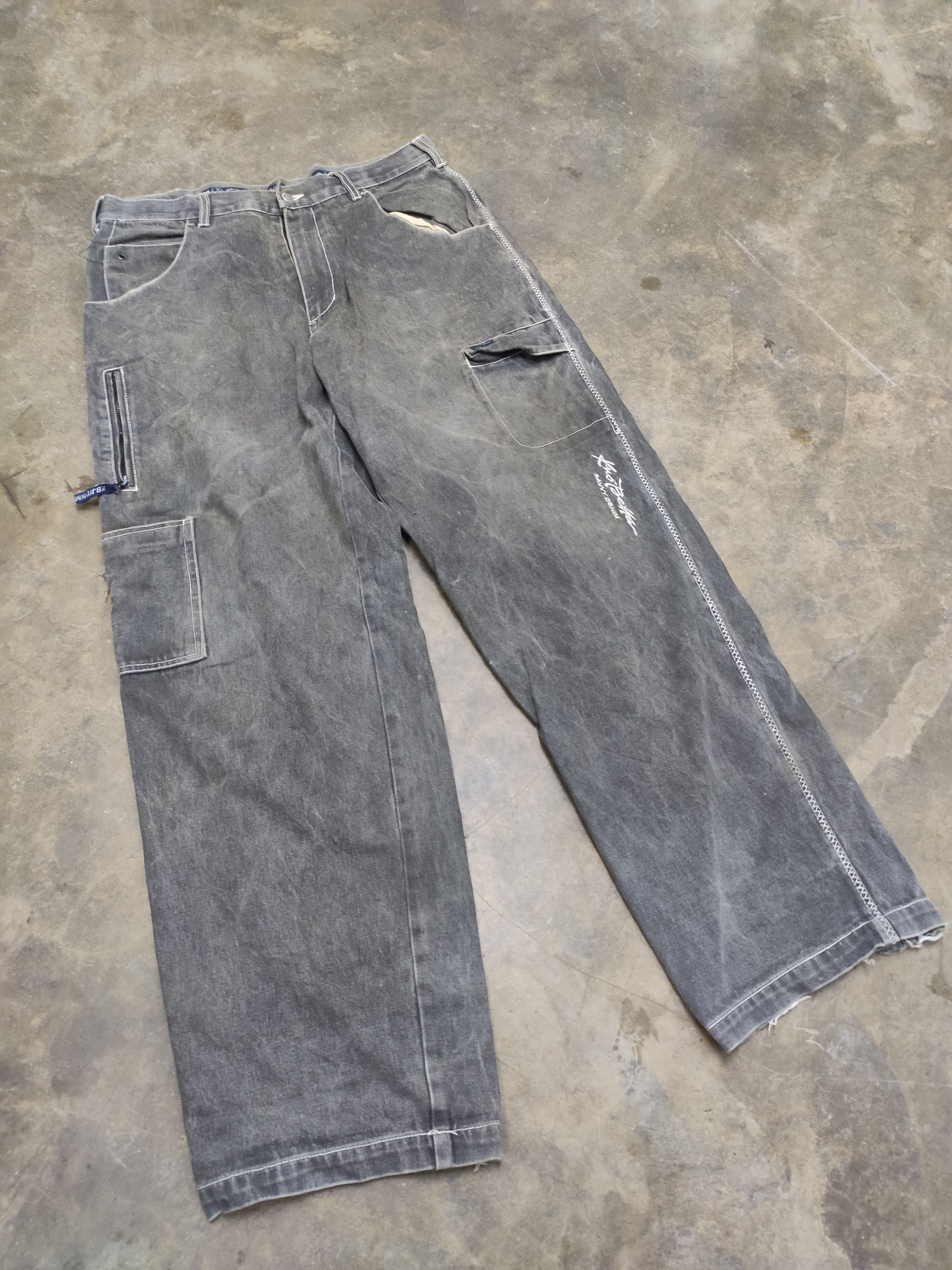Fubu 🔥 Kno Betta savvy denim baggy JNCO design hype faded Size US 36 / EU 52 - 2 Thumbnail