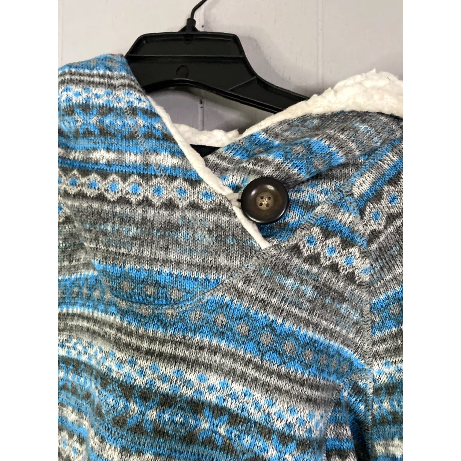 Vintage Koppen Sweater Womens XL Blue White Aztec Pattern Hoodie Pockets Sherpa 23x27 Size XL / US 12-14 / IT 48-50 - 6 Thumbnail