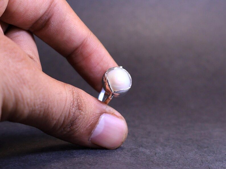 Handmade Pearl Ring, Sterling Silver Promise Ring, Handmade Jewelry Size ONE SIZE - 5 Thumbnail