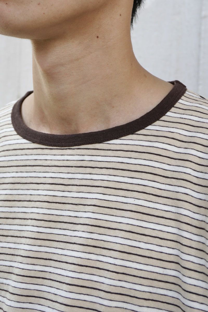 UNIVERSAL PRODUCTS. BORDER S/S T-SHIRT [ECRU×BEIGE] Size US L / EU 52-54 / 3 - 8 Thumbnail