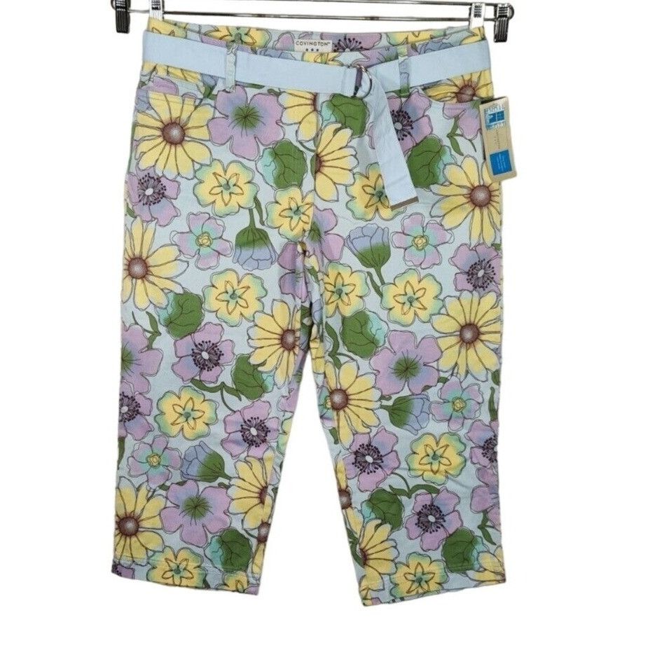 Covington Covington Capri Pants Belted Women Size 16 Blue Multicolor Size 38" / US 16 / IT 52 - 1 Thumbnail