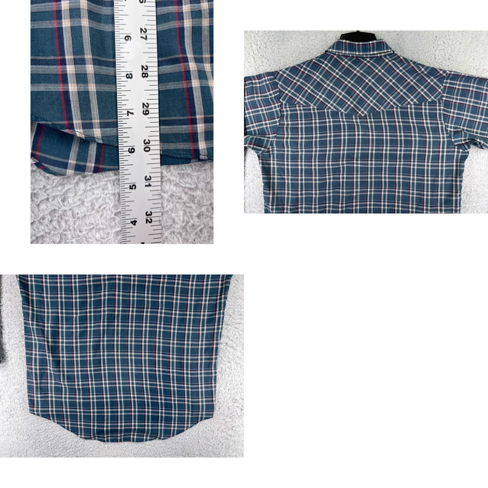 Vintage Plains Shirt Mens Large Blue Beige Plaid Pearl Snap Western Pockets Polyester Size US M / EU 48-50 / 2 - 9 Thumbnail
