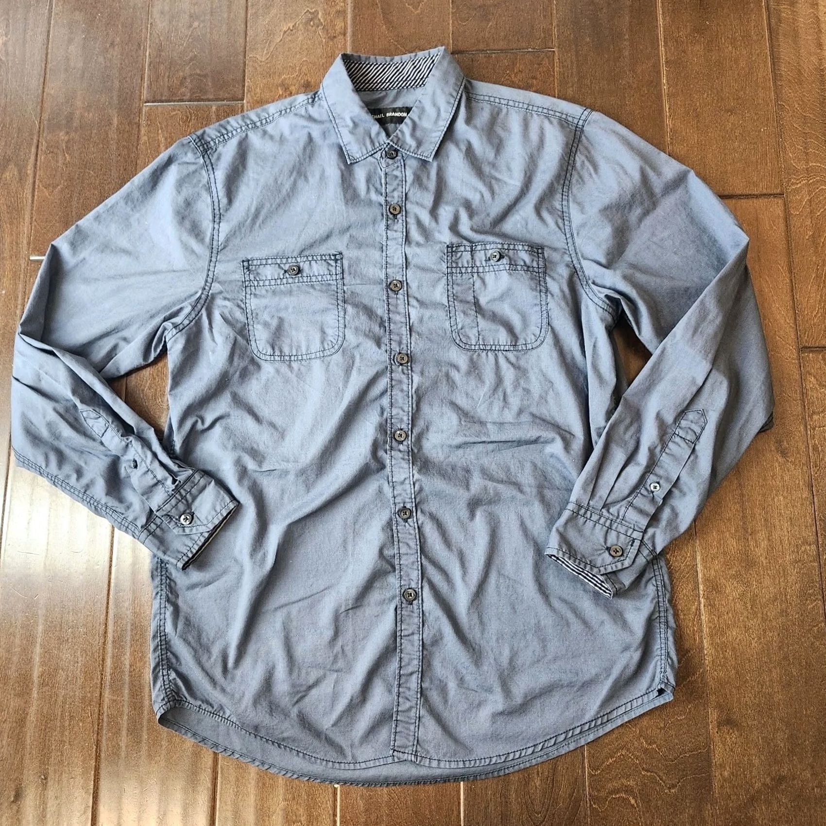 Vintage Michael Brandon Shirt Mens Medium Blue Button-Up Long Sleeve Size US M / EU 48-50 / 2 - 2 Thumbnail
