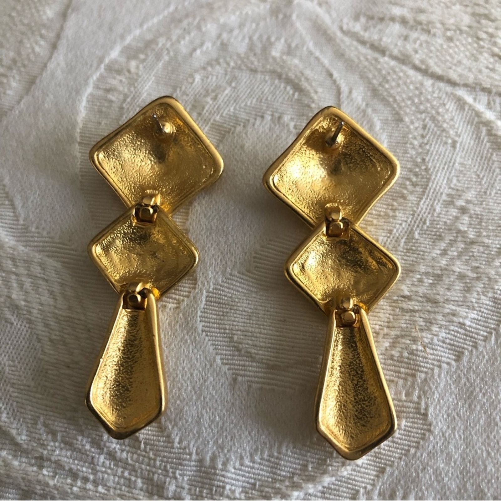 Vintage Vintage matte gold tiered link pierced earrings Size ONE SIZE - 3 Thumbnail
