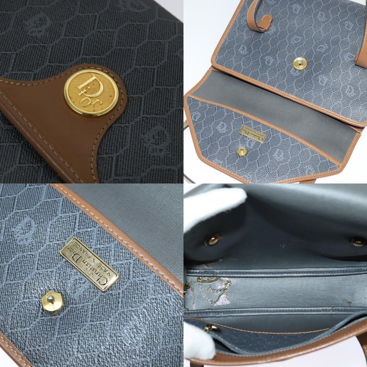 Dior DIOR Honeycomb Canvas Hand Bag Pvc Leather Gray Gold Size ONE SIZE - 11 Thumbnail