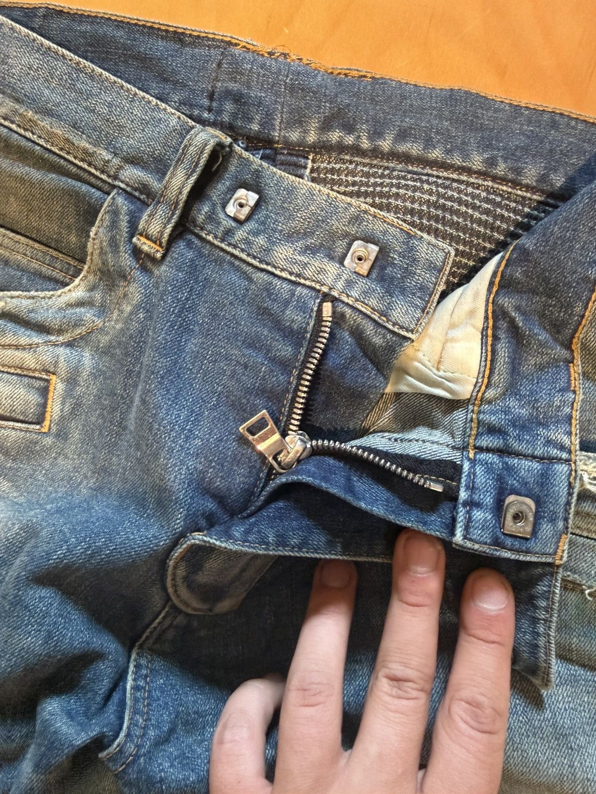 Balmain Balmain biker denim distressed blue fade Size US 31 - 9 Thumbnail