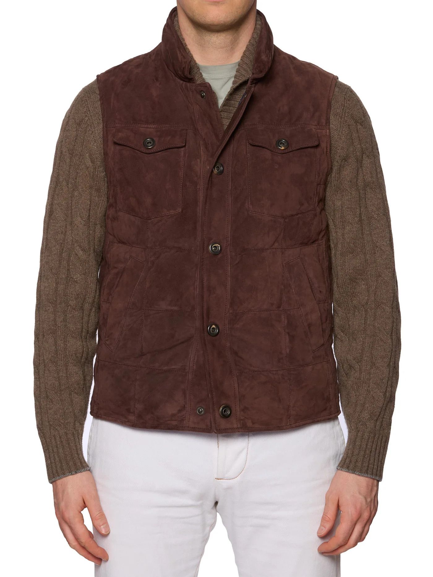 Brunello Cucinelli BRUNELLO CUCINELLI Brown Leather Suede Quilted Down Vest Size US M / EU 48-50 / 2 - 1 Thumbnail