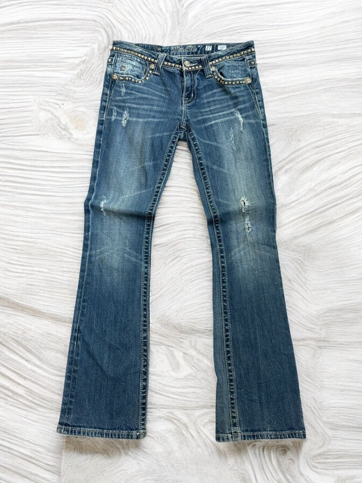 Hysteric Glamour × Le Grande Bleu (L.G.B.) FLARE MISS ME DISTRESSED STUDDED CROSS DESIGN LOW RISE DENIM Size US 29 - 1 Thumbnail