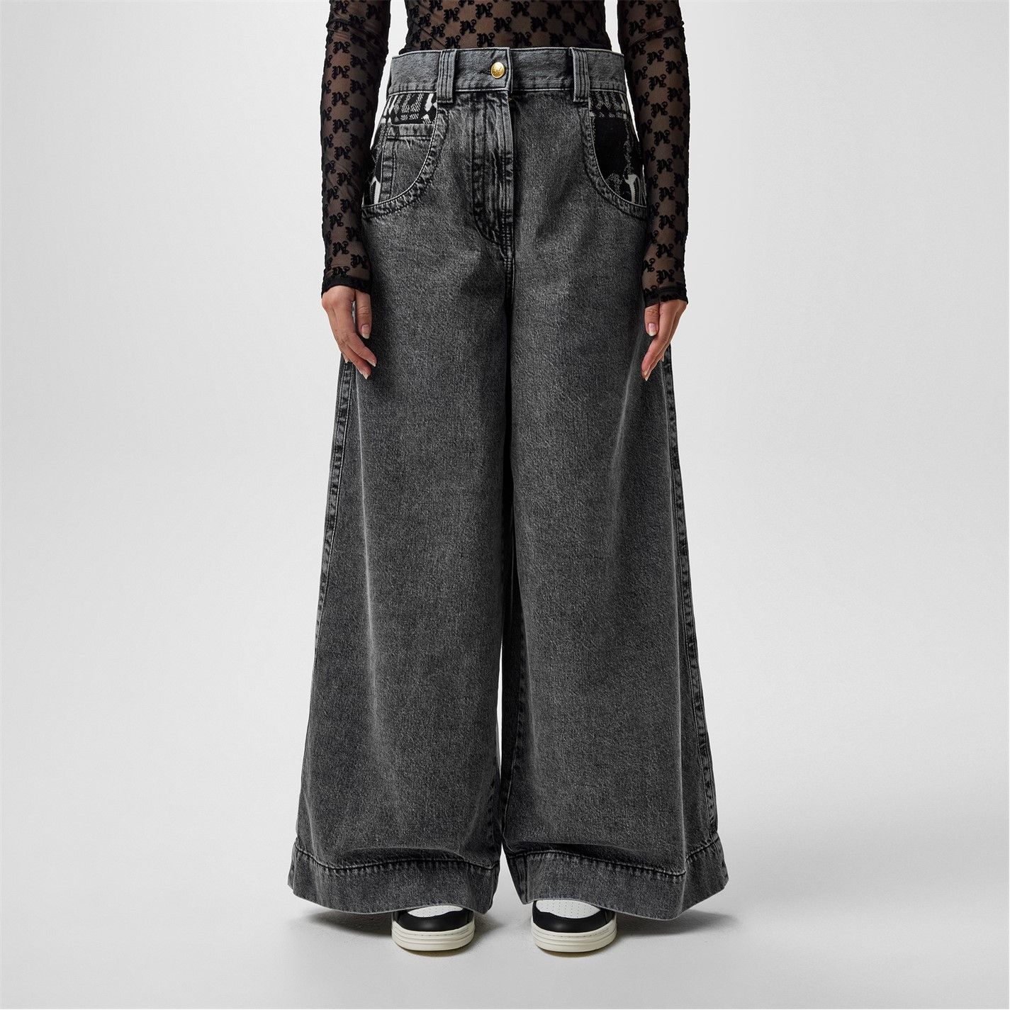 Palm Angels o1g2r1mq0425 Monogram Denim Jeans in Dark Grey Size 31" - 3 Thumbnail