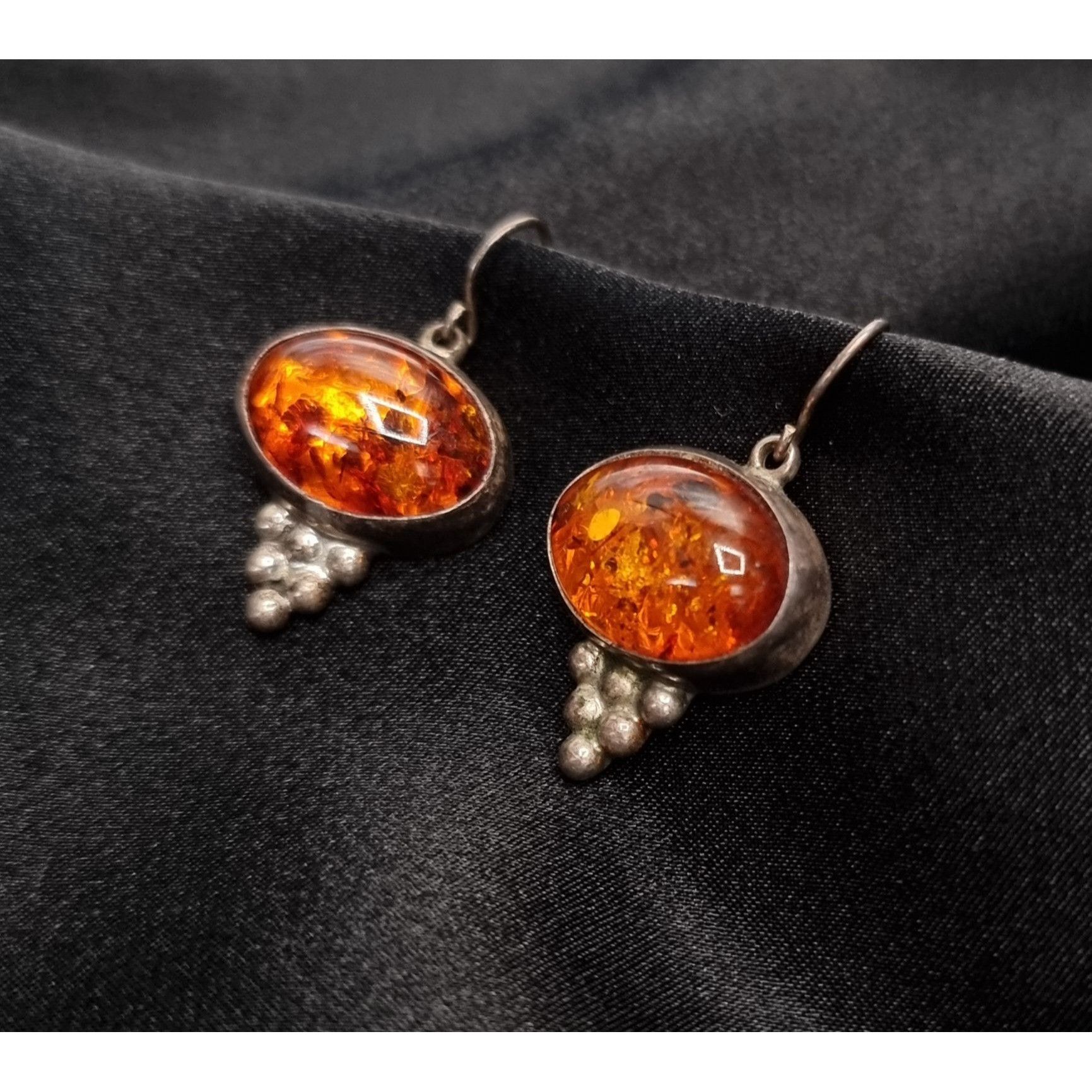 Vintage Vintage 925 Sterling Silver Amber Drop Earrings Size ONE SIZE - 1 Thumbnail