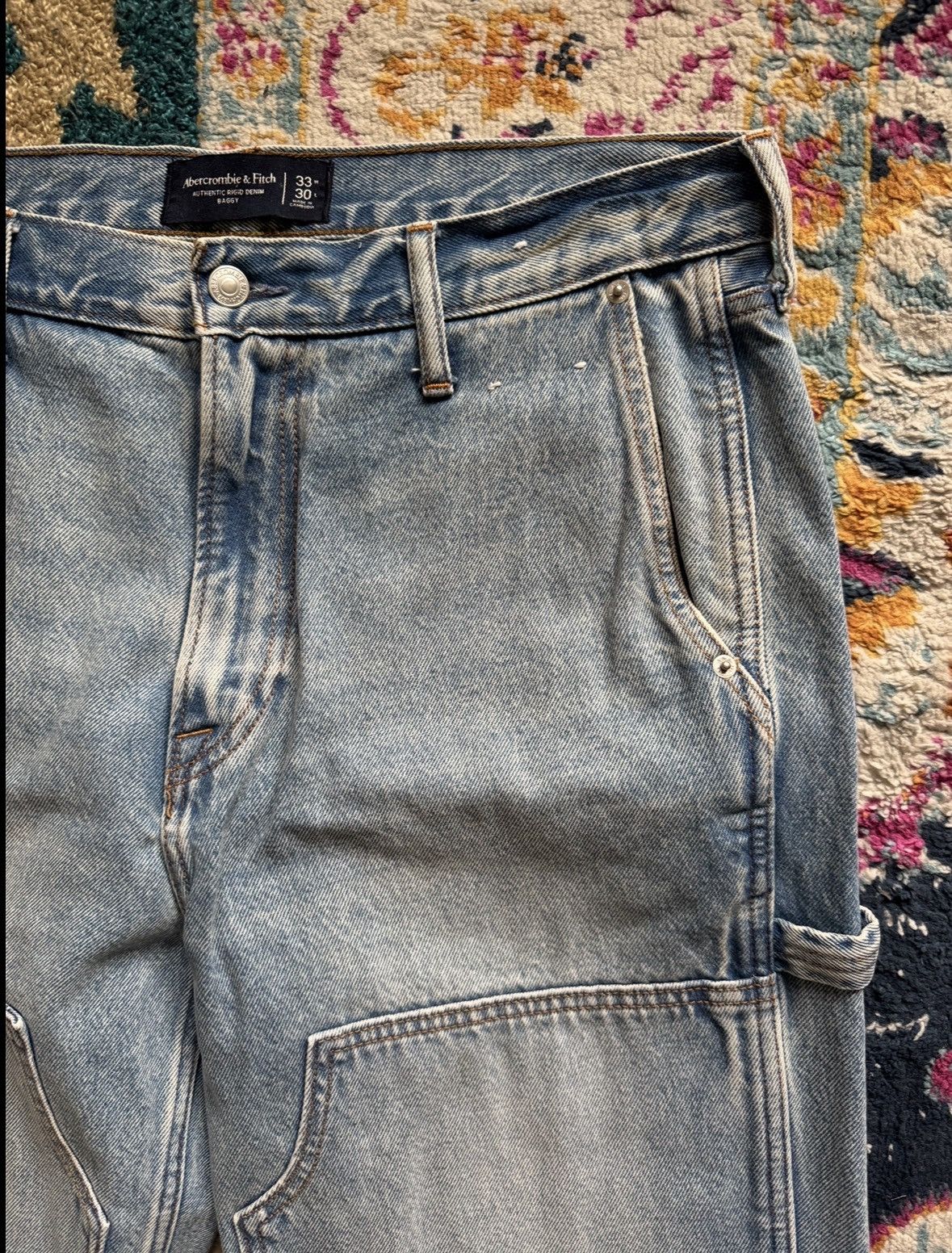 Abercrombie & Fitch Double Knee Carpenter / Painter Jeans - Y2K Light Wash Size US 33 - 4 Thumbnail