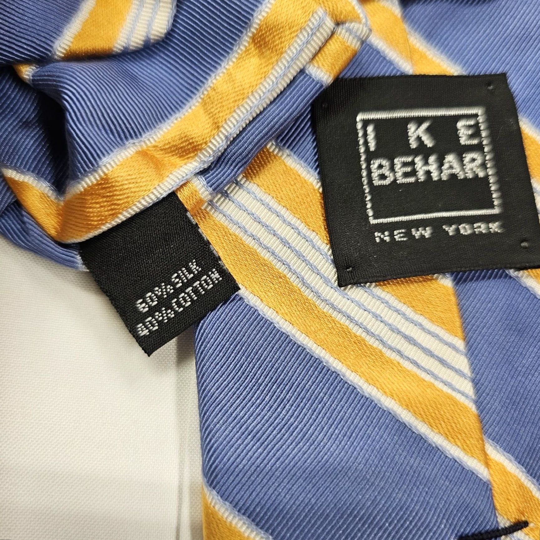 Ike Behar IKE Behar Repp Necktie Men's Blue Gold Strip Tie 59" X 3.5" Designer Stylish Size ONE SIZE - 3 Thumbnail