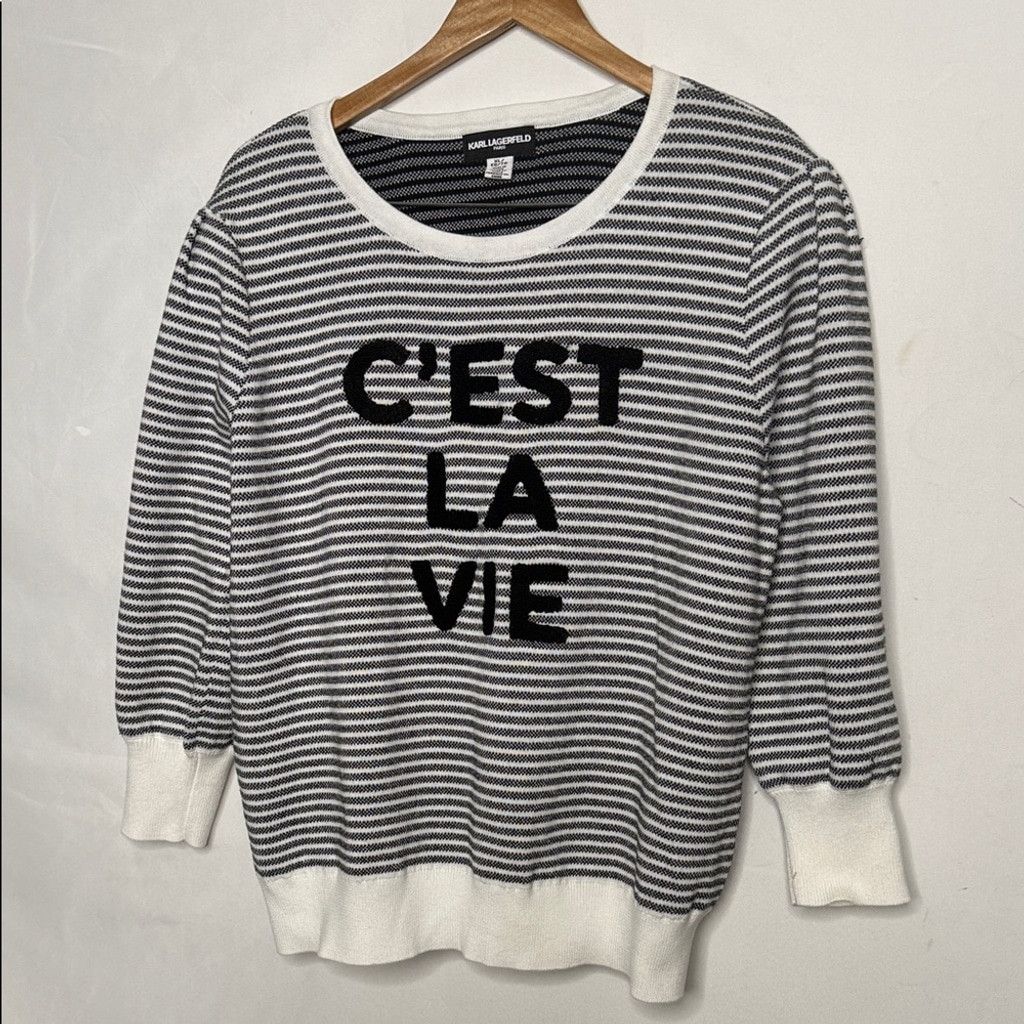 Karl Lagerfeld NWOT Karl Lagerfeld Paris striped C'est La Vie sweatshirt XL Size XL / US 12-14 / IT 48-50 - 1 Thumbnail