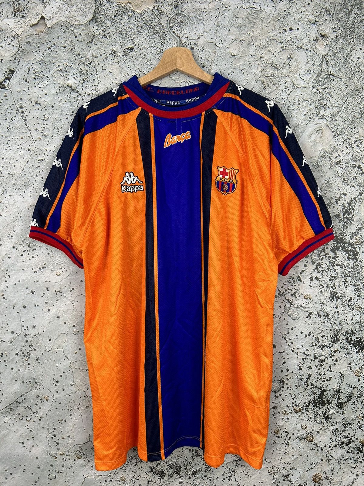 image of F C Barcelona x Soccer Jersey Vintage Fc Barcelona Soccer Jersey 90's Football Hype in Orange (Size