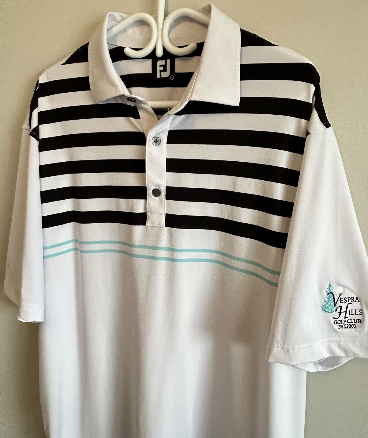 Footjoy Footjoy Men’s White & Black Stripped Golf Polo Shirt Size US XXL / EU 58 / 5 - 5 Thumbnail