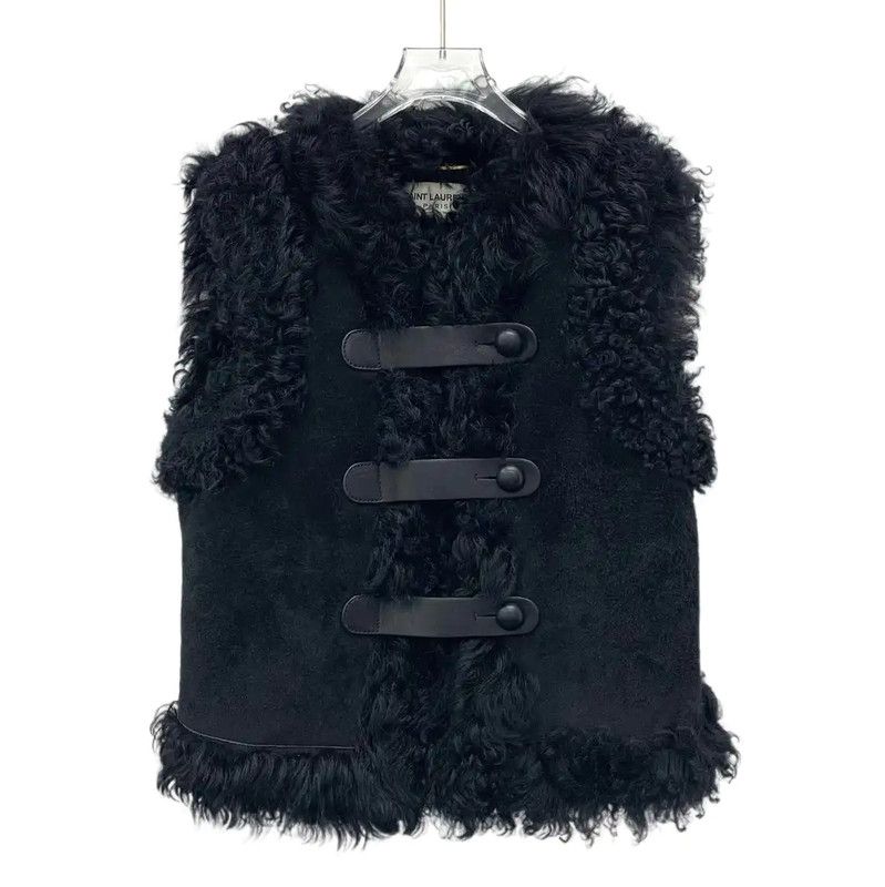 Yves Saint Laurent YSL Black Women's Jacket with Fur Trim 0089 Size S / US 4 / IT 40 - 1 Thumbnail