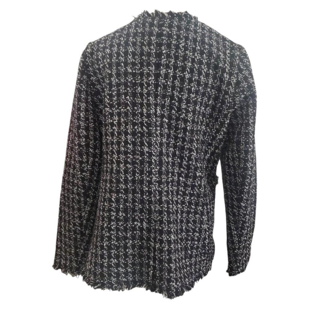 Designer CT1975 Halogen Black & White Checkered Tweed Frilled Jacket Size XL / US 12-14 / IT 48-50 - 5 Thumbnail