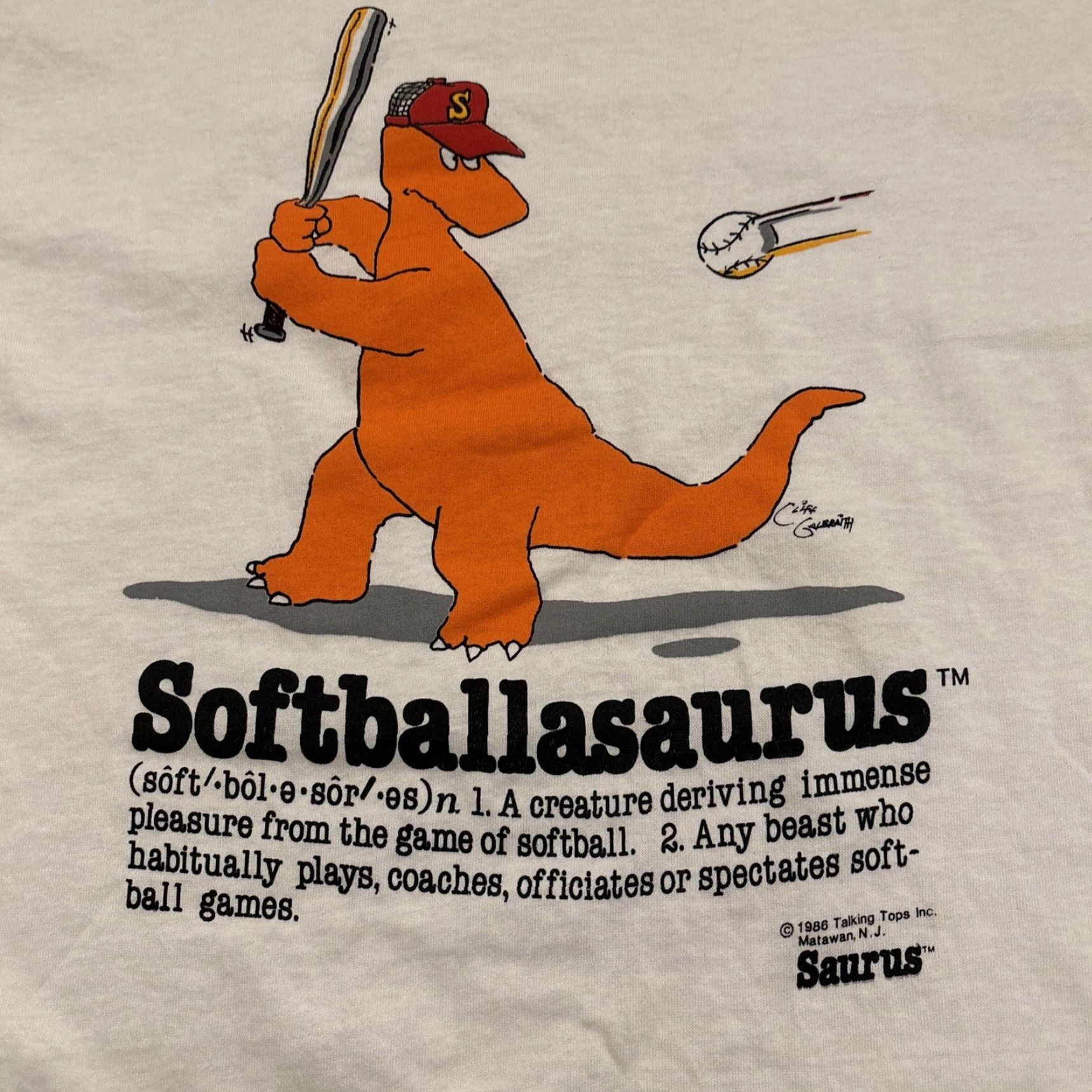 Vintage VINTAGE Softball T-Shirt Saurus 1986 NOS Screen Stars White Single Stitch Adult L Men Short Sleeve Mens Size US L / EU 52-54 / 3 - 2 Thumbnail