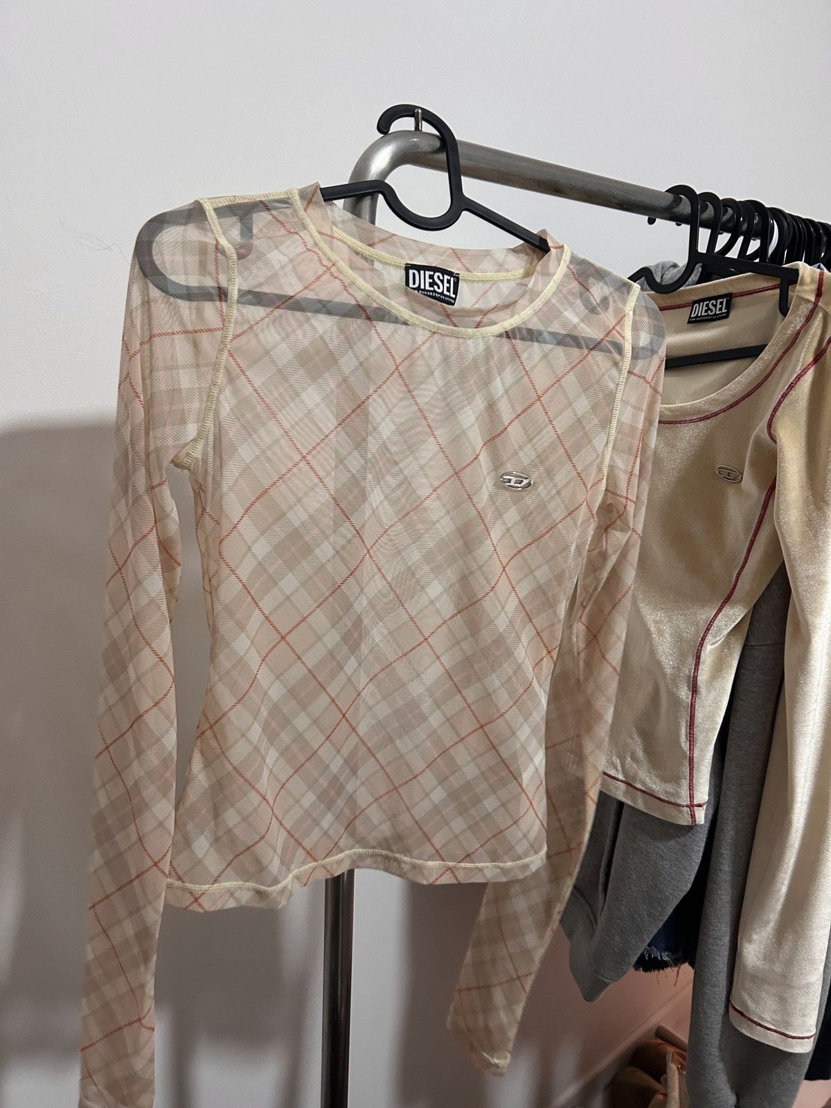 Diesel Diesel ‘t-sielito’ plaid mesh top in pink Size S / US 4 / IT 40 - 3 Thumbnail