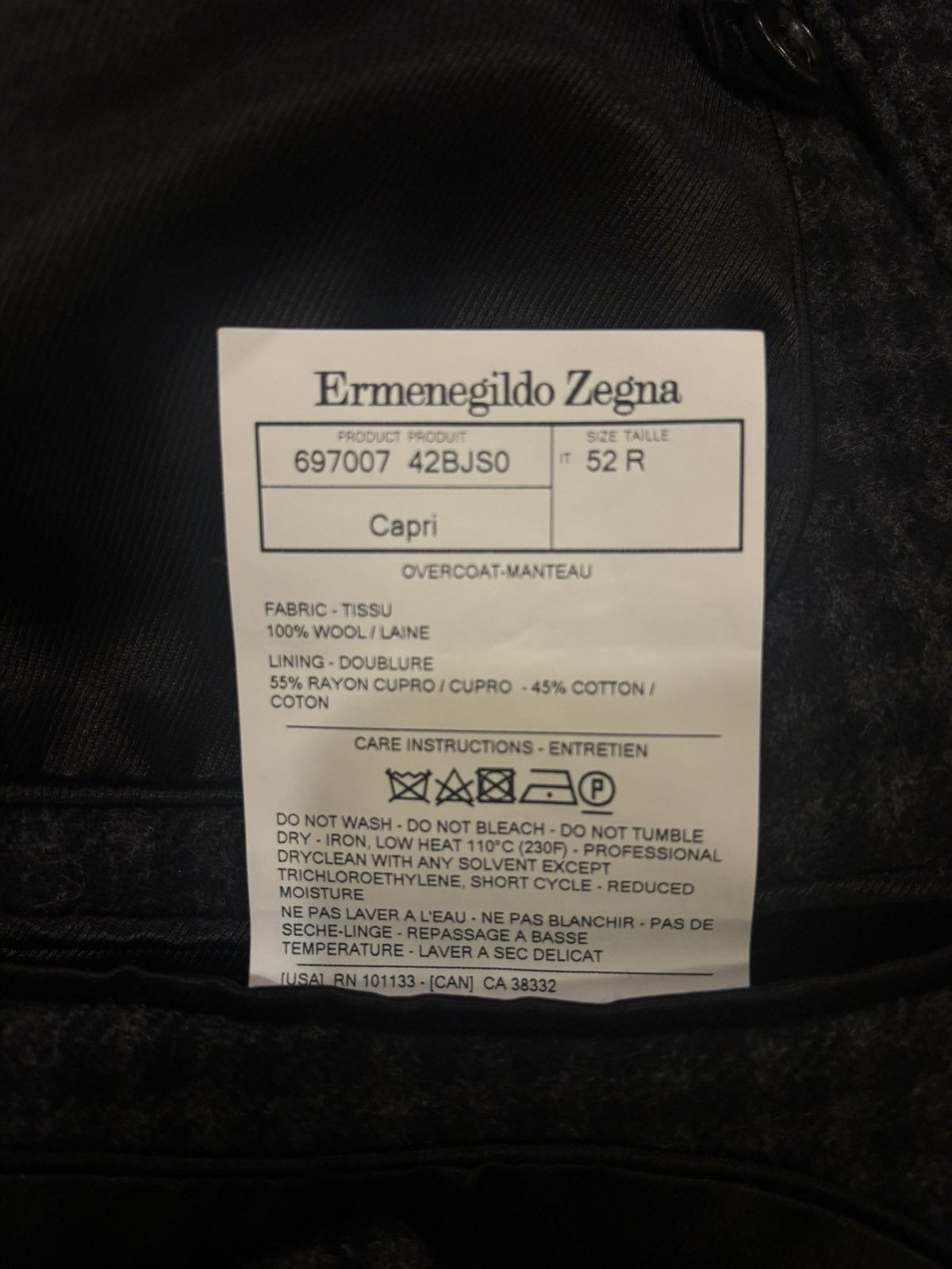 Ermenegildo Zegna Charcoal Check Overcoat Size US L / EU 52-54 / 3 - 14 Thumbnail