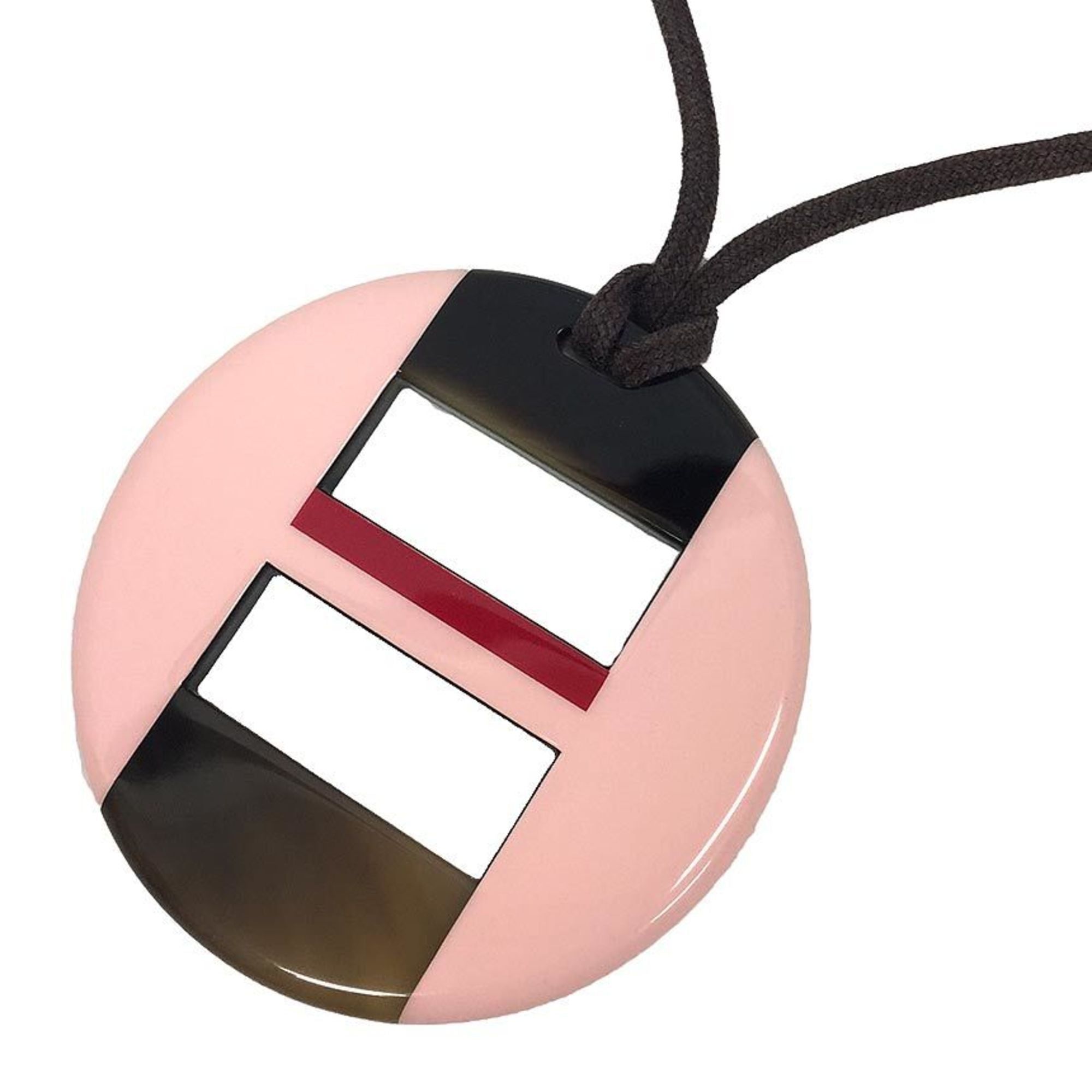 image of Hermes Buffalo Horn Lacquer Ops Pendant Necklace Pink in Black, Women's