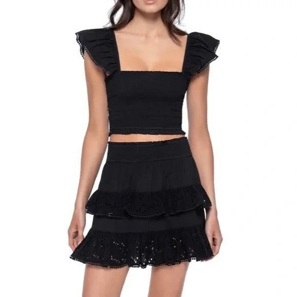 Topshop PQ Swim Midnight Ari Eyelet Top and Tired Mini Skirt NWT XS S (005) Size S / US 4 / IT 40 - 1 Thumbnail
