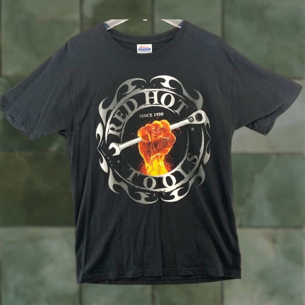 Hanes Hanes Heavyweight Shirt Mens Adult Medium Black Snap On Tools Flames Wrench Graphic Print Size US M / EU 48-50 / 2 - 1 Thumbnail
