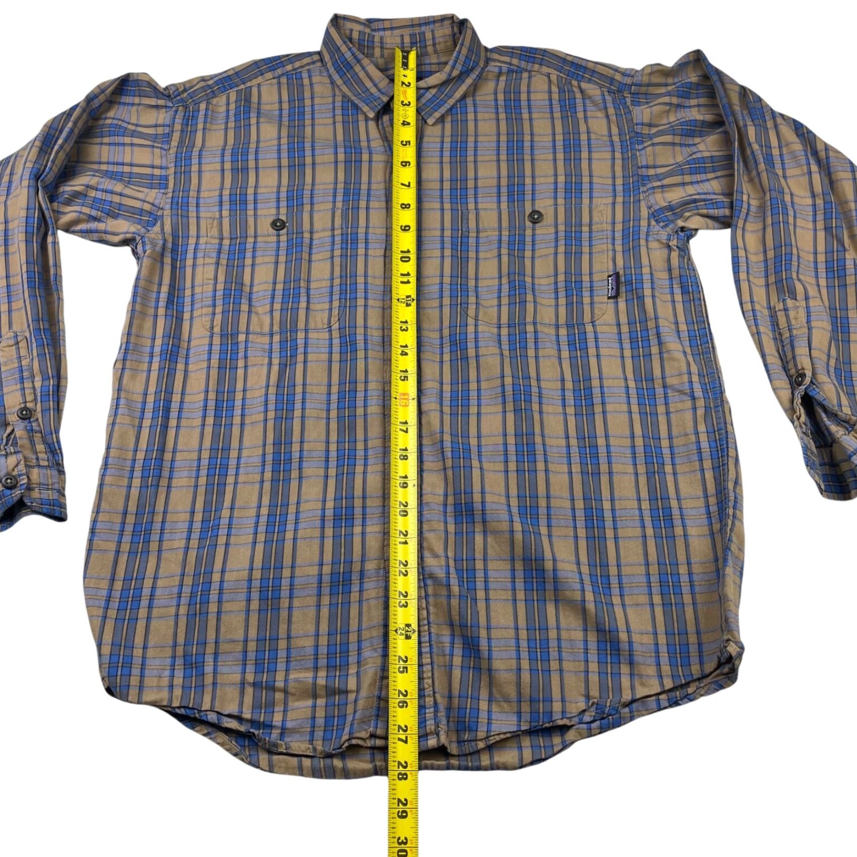 Patagonia Patagonia Men’s Work Shirt Blue/Tan Plaid L/S 100% Organic Cotton Medium Chest Pockets Button-Up Casual Regular Tailored Mens Size US M / EU 48-50 / 2 - 4 Thumbnail