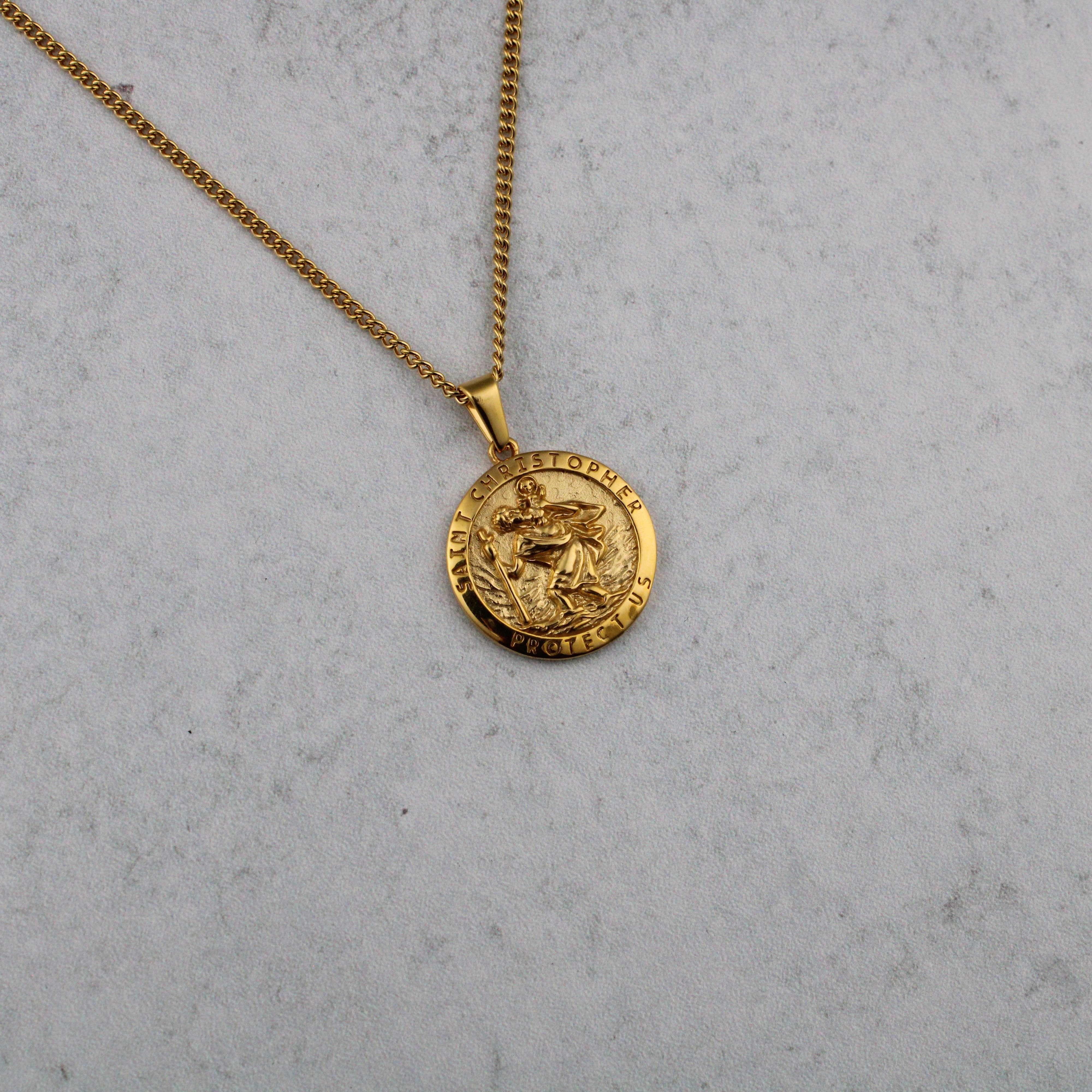 Jewelry Gold Saint Christopher Pendant Chain Necklace Size ONE SIZE - 3 Thumbnail