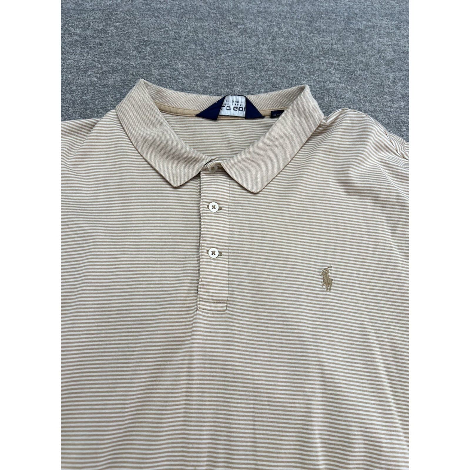 Polo Ralph Lauren Polo Ralph Lauren Mens Polo Shirt Adult XL Short Sleeve Beige Striped Pony Logo Polo Ralph Lauren Big Pony Golf Shirt Size US XL / EU 56 / 4 - 2 Thumbnail
