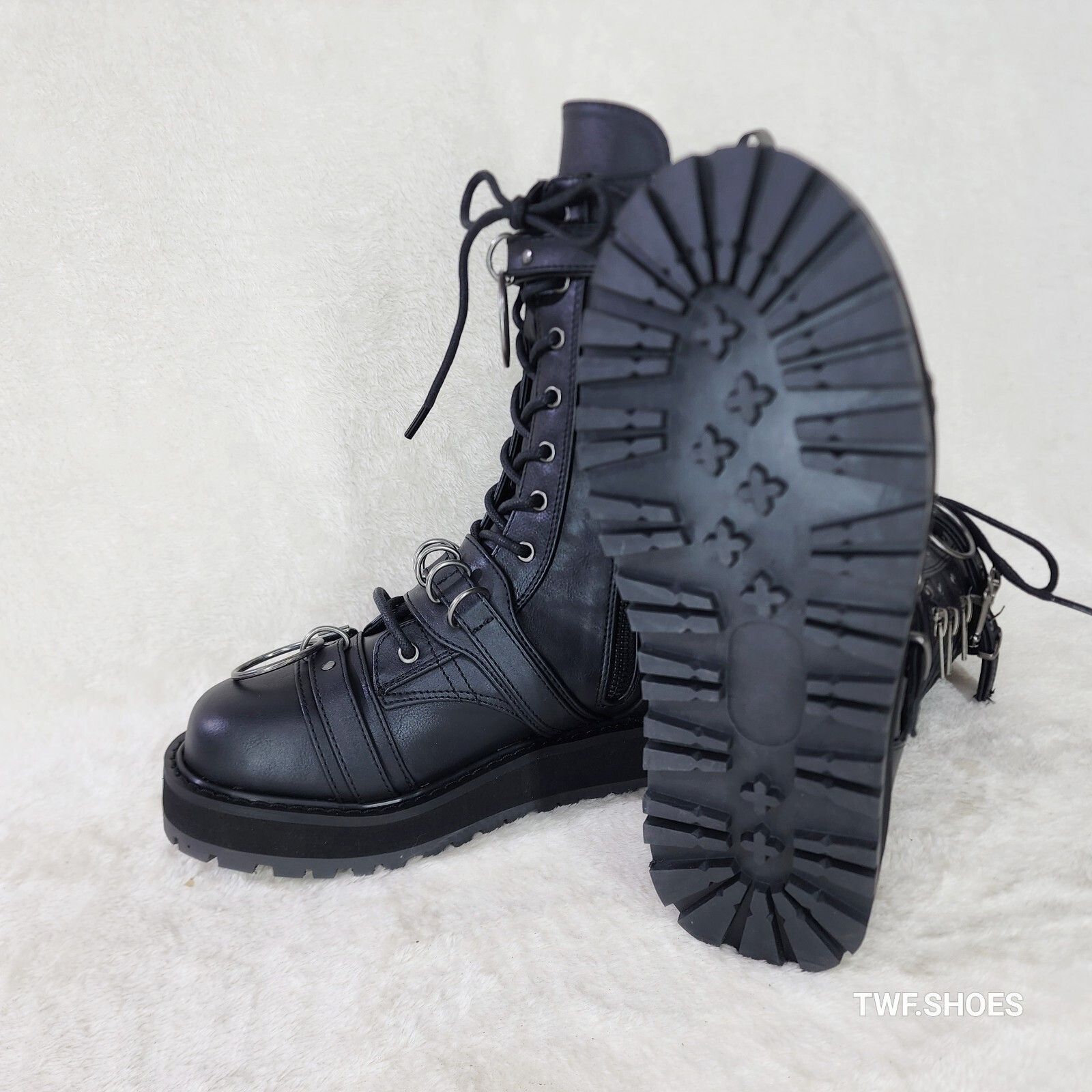 Demonia Cult DEMONIA Valor Goth Combat Biker Ankle Boots Black Matte Men Size US 7 / EU 40 - 5 Thumbnail