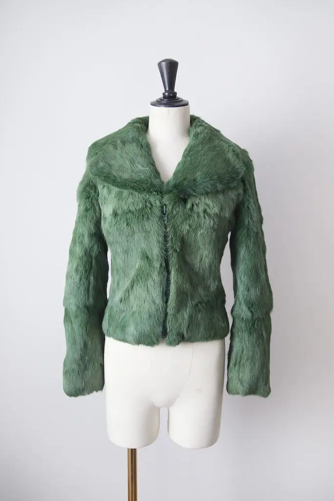 Vintage 1980's cute green fur jacket Size S / US 4 / IT 40 - 1 Thumbnail