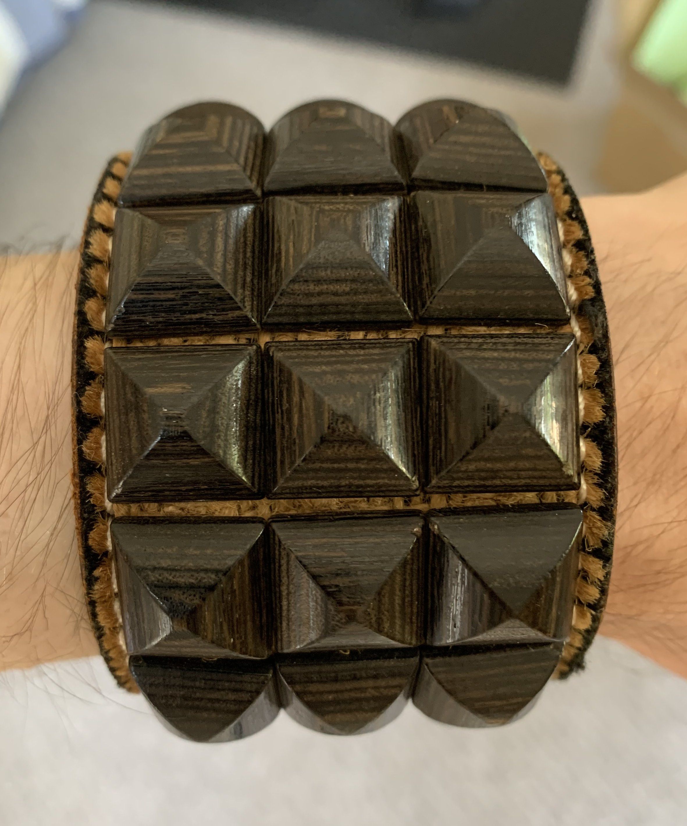 Hexagon Studded Leather Wristband, with Eyelets| Leatherpunk