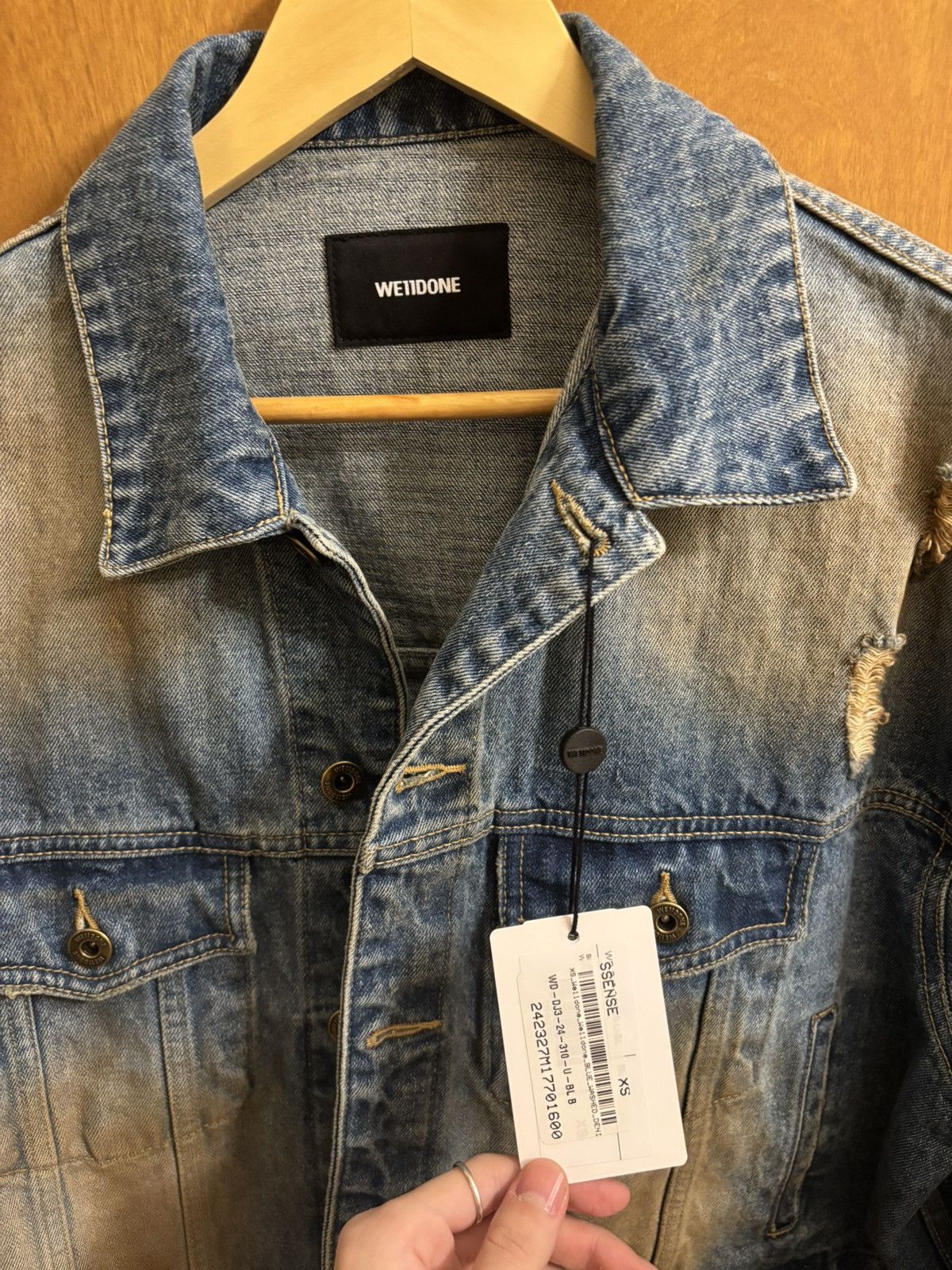 WE11DONE WE11DONE Blue Distressed Denim Jacket Size US XXS / EU 40 - 4 Thumbnail