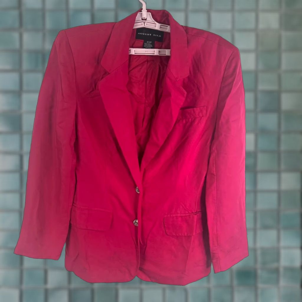 Vintage VINTAGE August Silk Blazer Jacket Womens Size 10 Red 90s Single-Breasted 100% Silk Notch Lapel Size L / US 10 / IT 46 - 1 Thumbnail