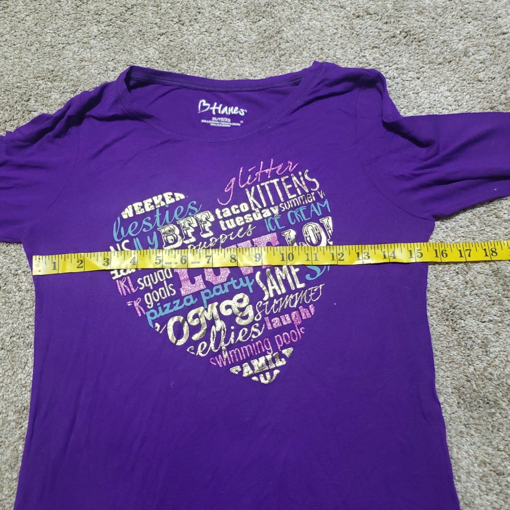 Hanes Hanes Purple Love Heart Color Tee T-Shirt Long Sleeve Adult Women XL Extra Large Size XL / US 12-14 / IT 48-50 - 4 Thumbnail