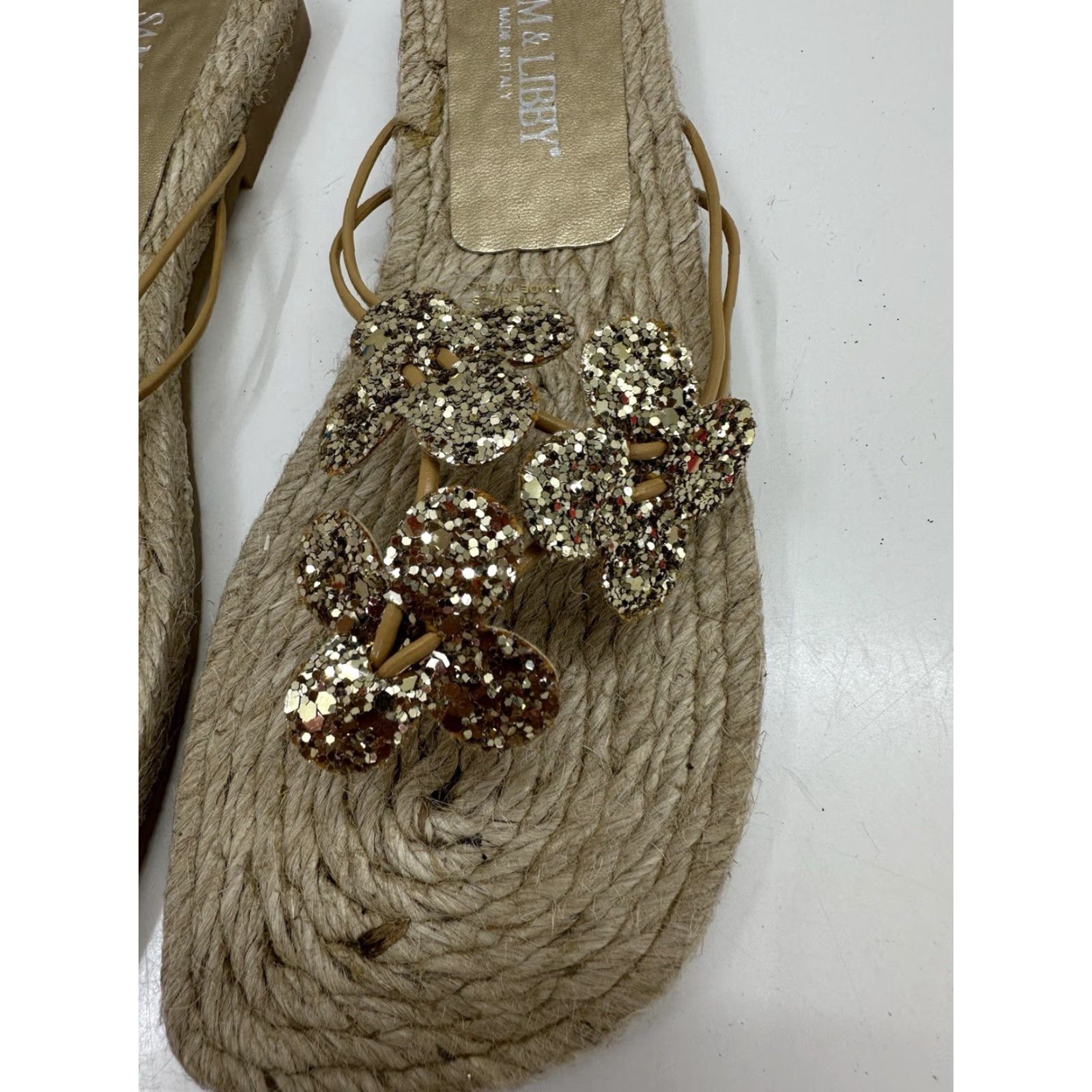 Vintage Sam & Libby Womens Sandals Size 6 M Flip Flops Brown Glitter Floral Jute Flats Size US 6 / IT 36 - 6 Thumbnail