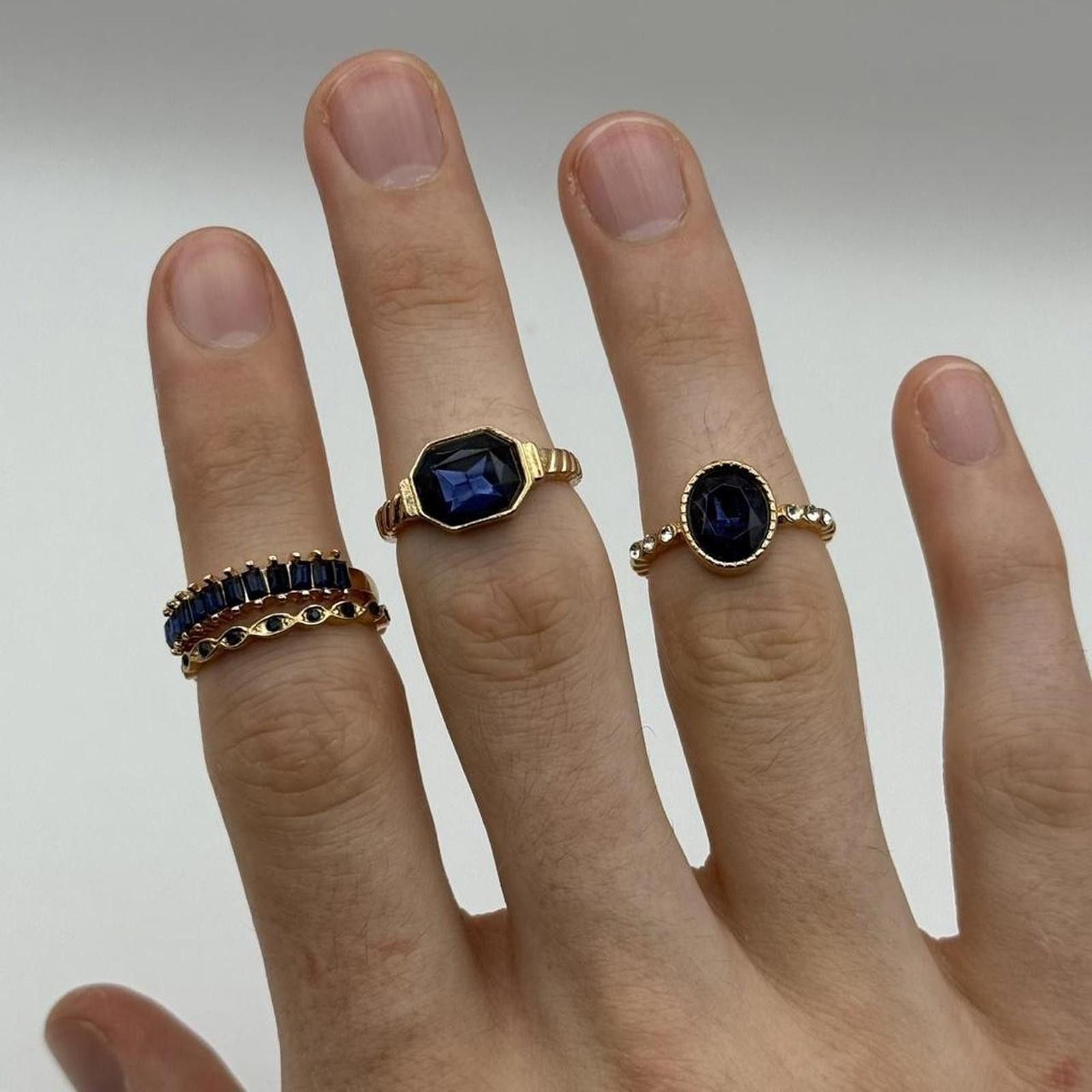 Other vintage style gold and blue sapphire ring 4 piece set Size ONE SIZE - 2 Thumbnail