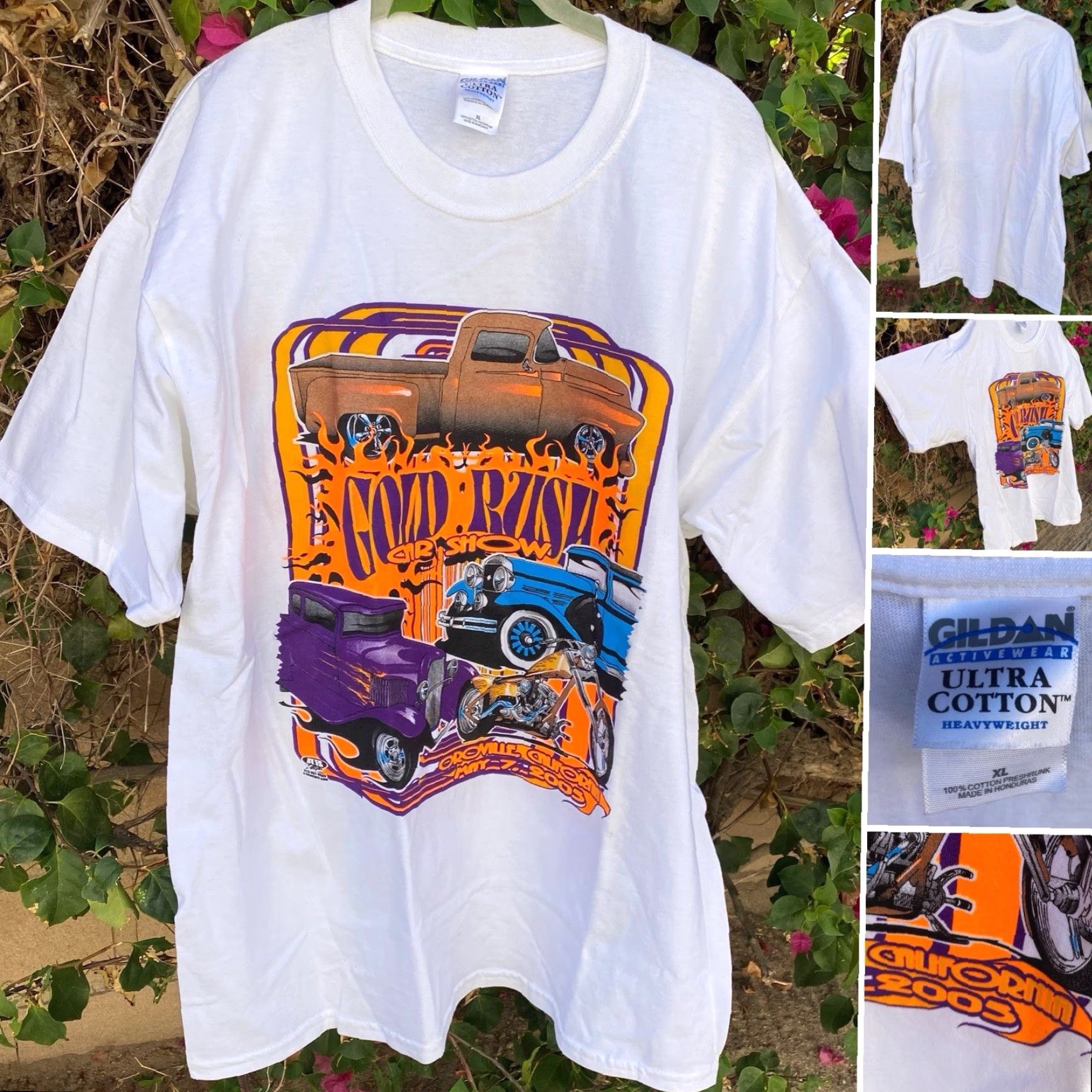 Gildan VINTAGE Gildan T-Shirt Shirt Men XL White California Car Neon Graphics 2005 2000s Gold Rush Oroville Y2K Vintage Graphic Print Short Sleeve Texas? Size US XL / EU 56 / 4 - 3 Thumbnail
