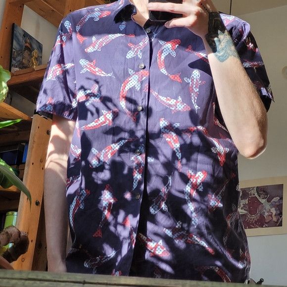 Ted Baker Ted Baker Koi Fish Short Sleeve Button Down Shirt - Size 3 Size US M / EU 48-50 / 2 - 2 Thumbnail