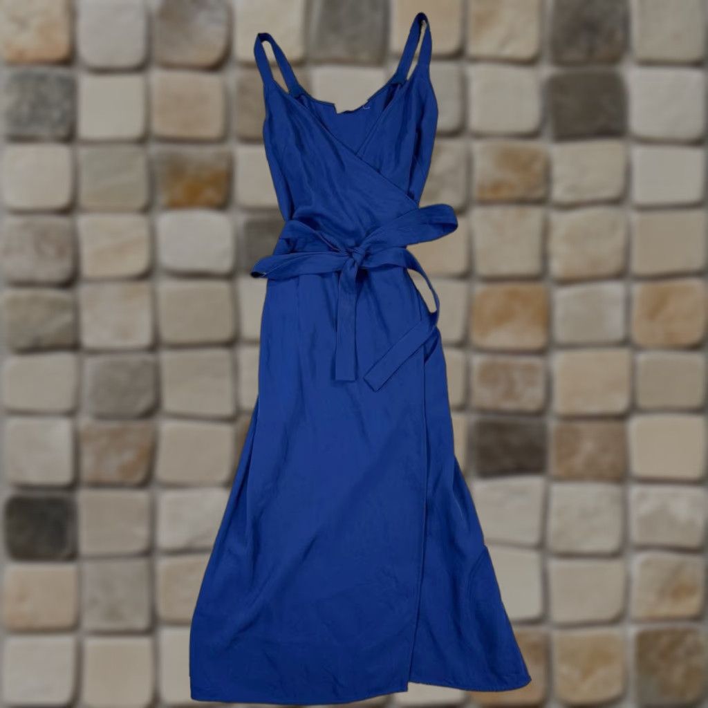 Everlane Dress Womens 0 Blue Wrap Bodycon Sleeveless V-Neck Tie Knee Length  Casual Modern - www.bongoclub.cl