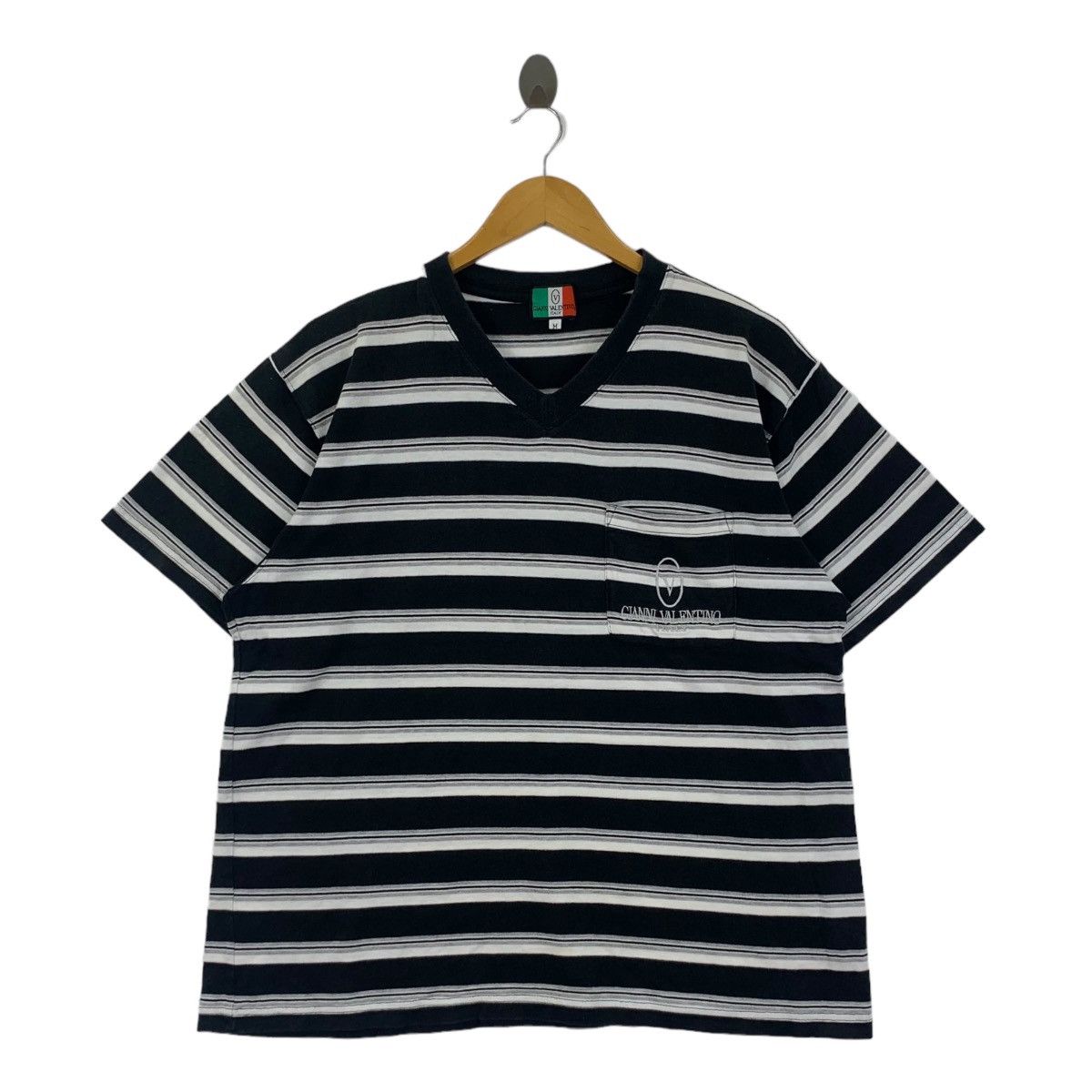 Vintage Vintage GIANNI VALENTINO ITALY Striped V Neck Tee Shirt Top Size M / US 6-8 / IT 42-44 - 1 Thumbnail