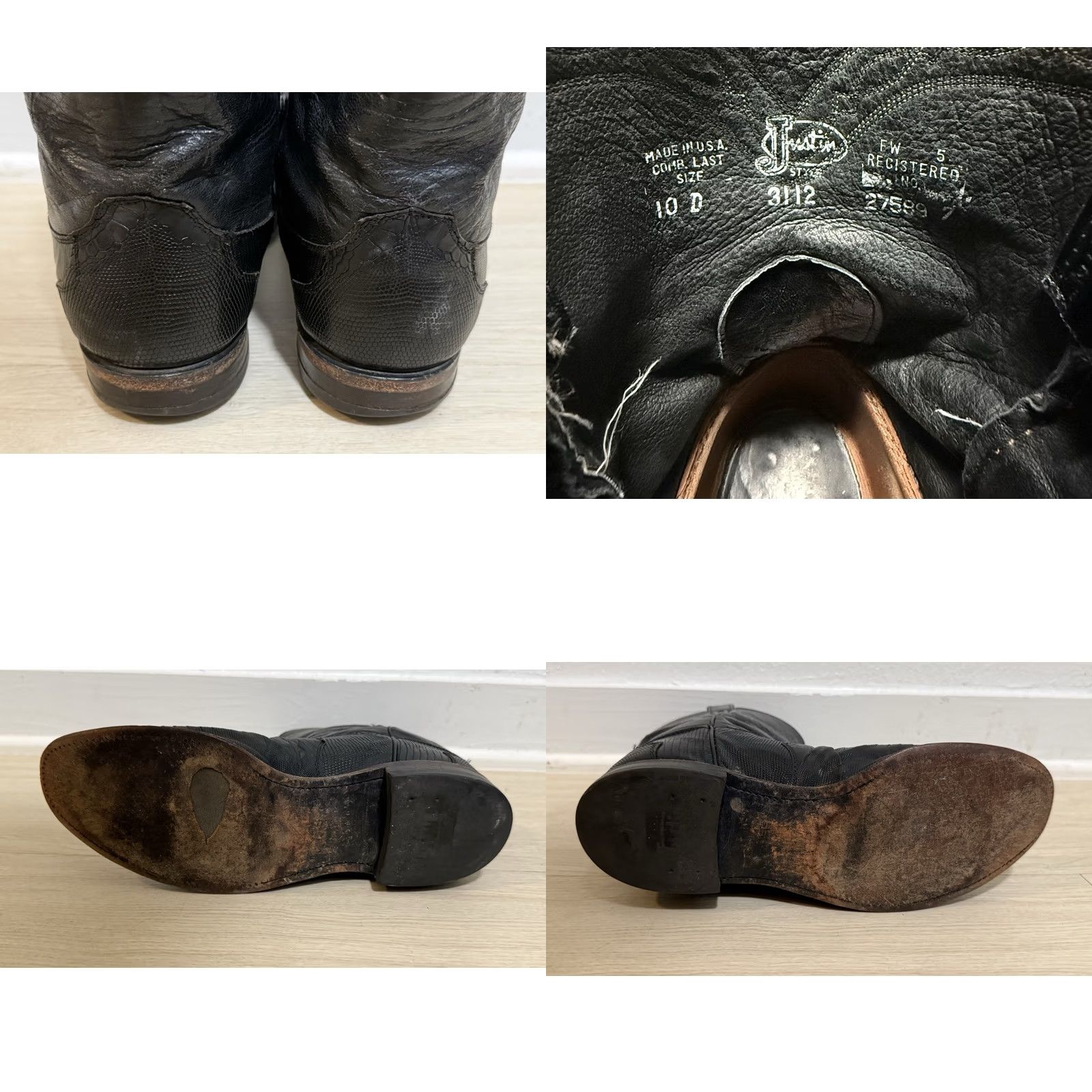 Justin Boots VINTAGE Justin Boots 3112 Cowboy Boot Mid-Calf Leather Black D Mens 10US 44EU Lizard Embroidered Western Cowboy Leather Outsole Boots Size US 10 / EU 43 - 8 Thumbnail