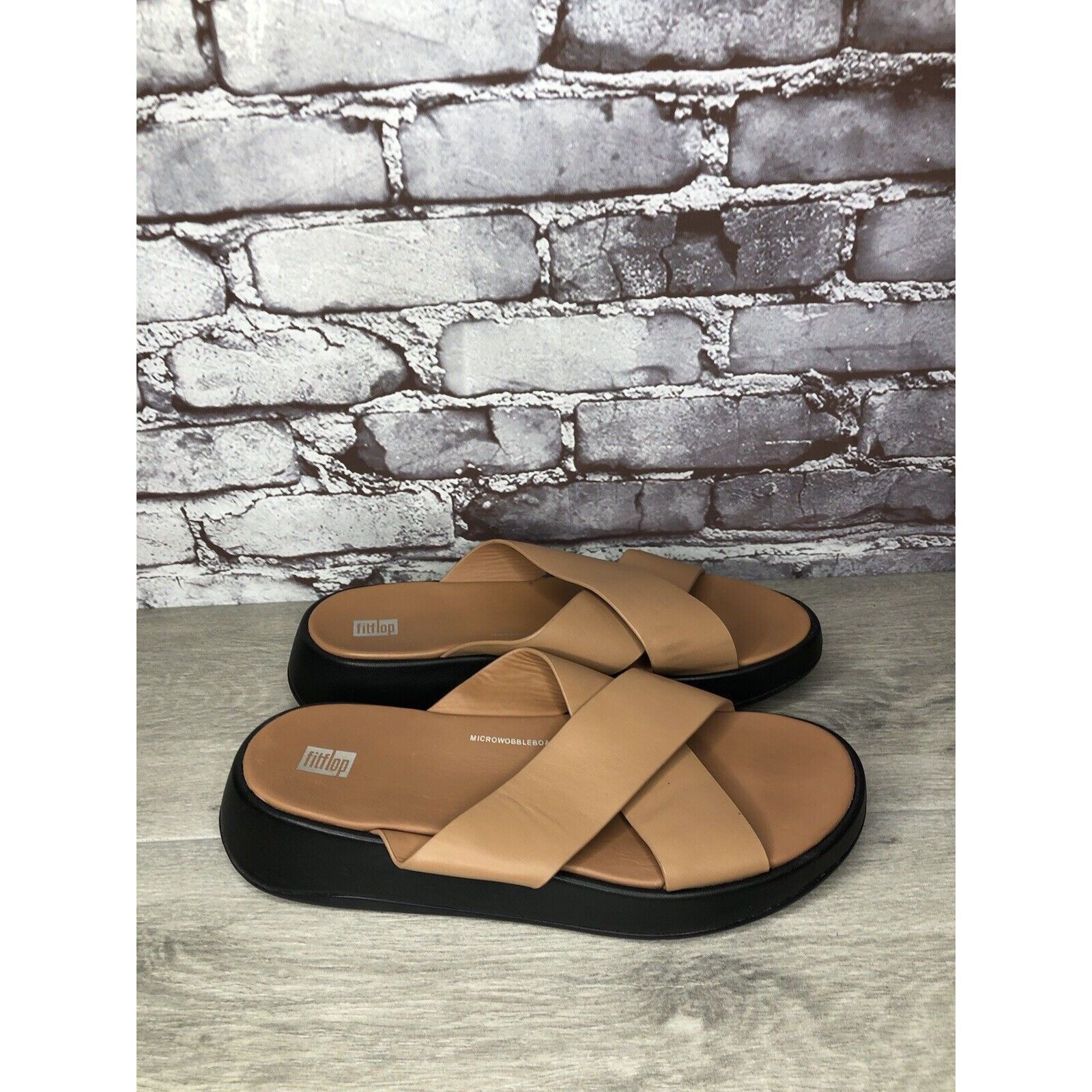 Other Fitflop F-Mode Brown Leather Flatform Cross Strap Slides Wom Size US 10 / IT 40 - 13 Thumbnail