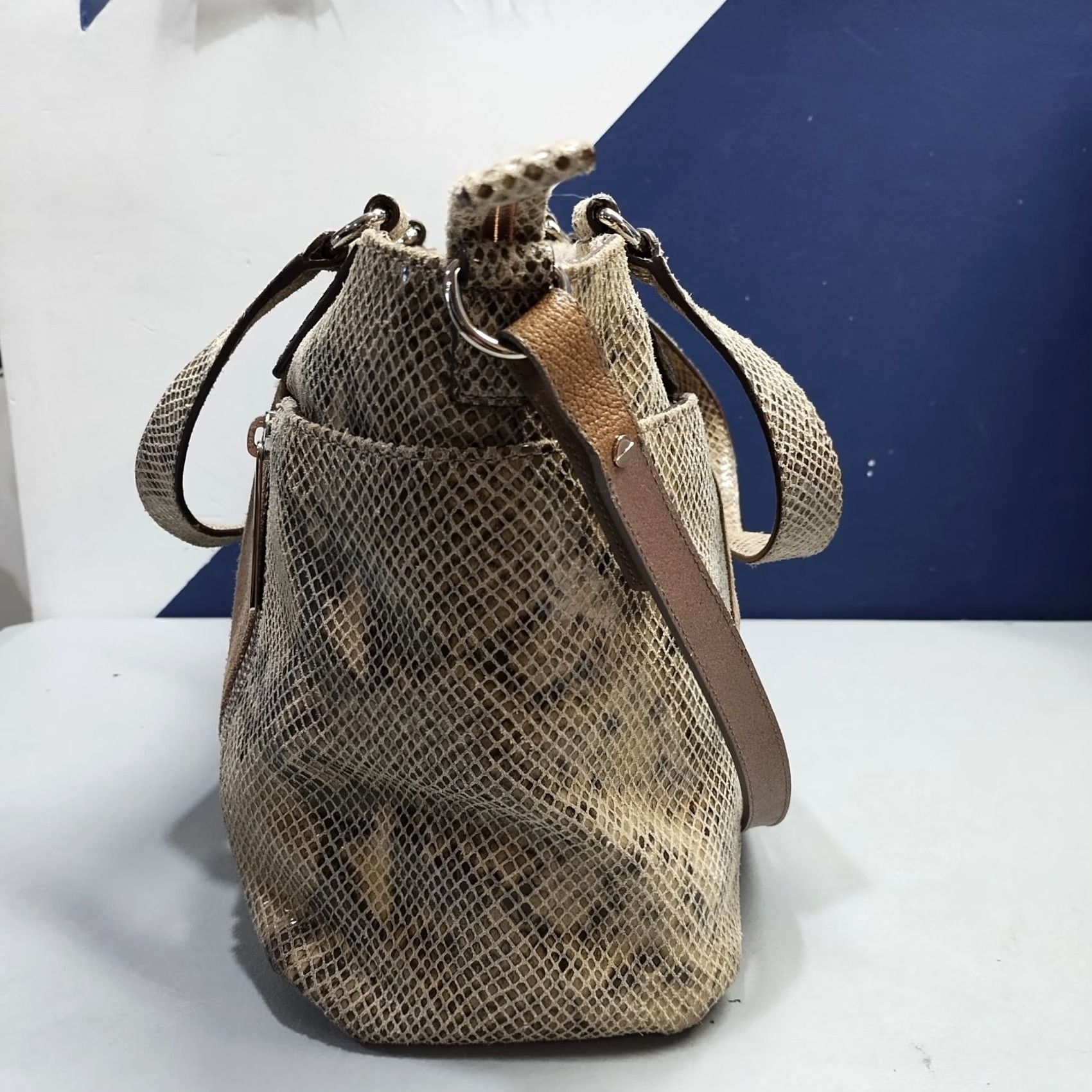 Michael Kors Michael Kors Shoulder Bag Womens Medium Brown Snakeskin Print Suede Leather Zip Closure Size ONE SIZE - 3 Thumbnail