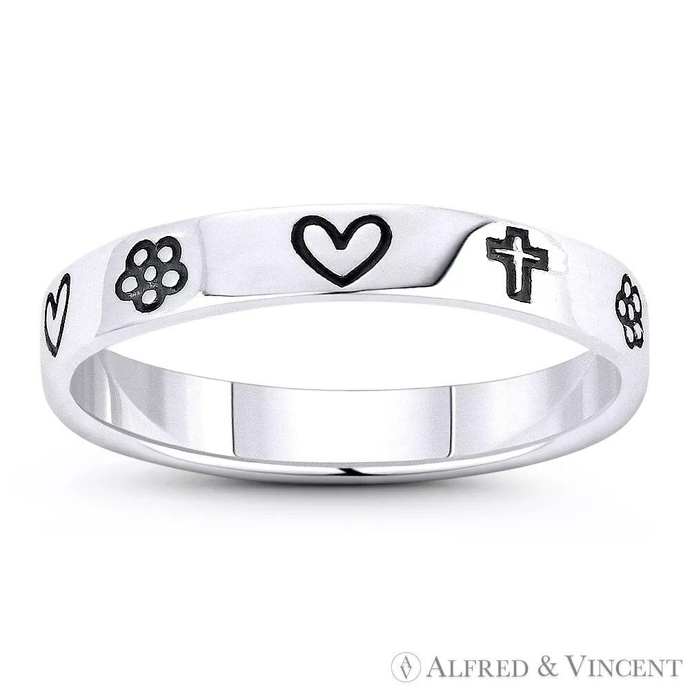 Other Heart, Cross, & Flower Mixed Charm Engraved Ring Size ONE SIZE - 1 Preview
