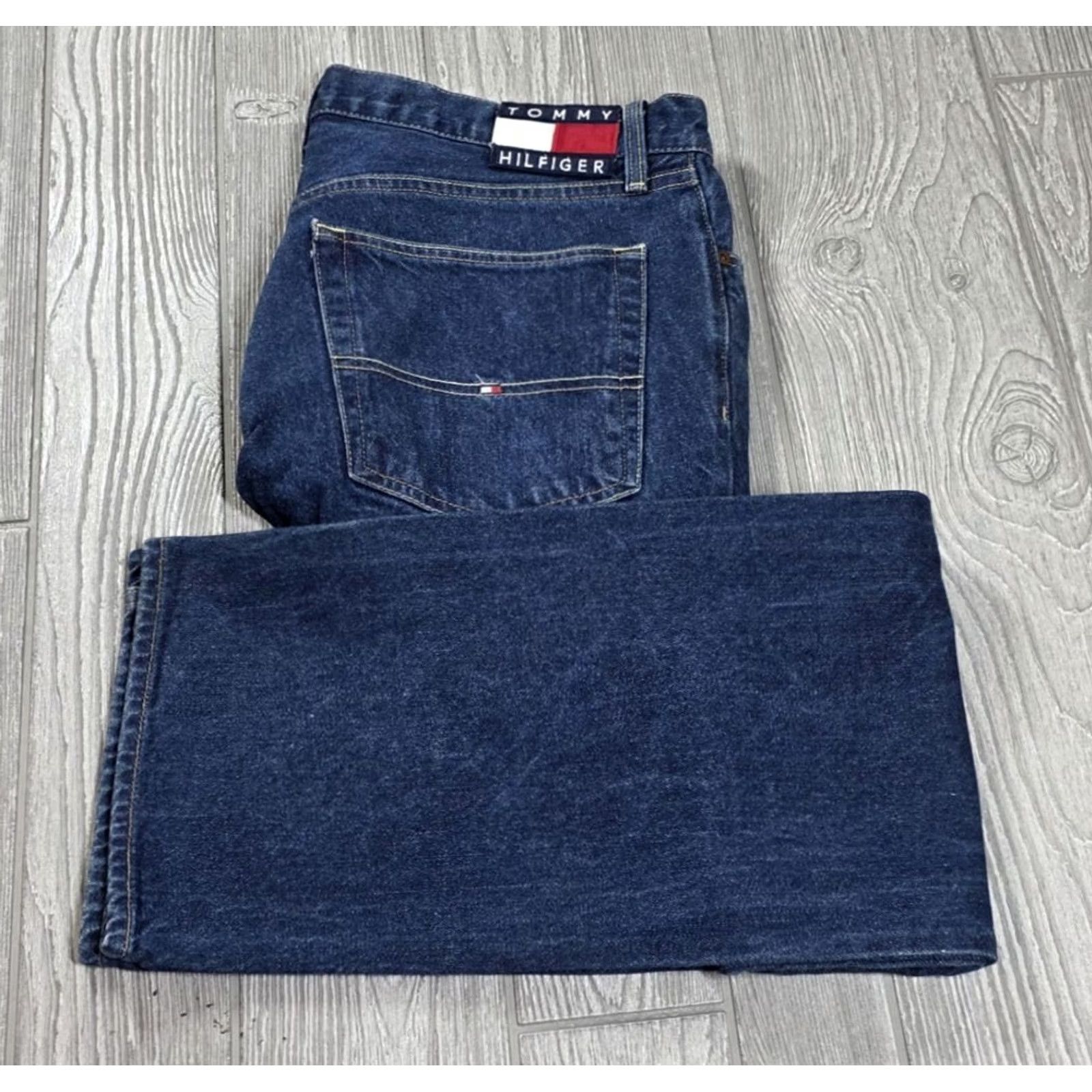 Tommy Hilfiger VTG Tommy Hilfiger Jeans Wide Leg Mens 34x32 Dark Flag 90s Grunge Hip Hop Jeans Boys? Size US 34 / EU 50 - 5 Thumbnail